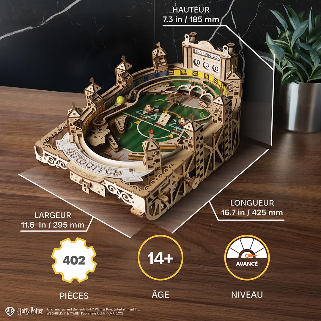 Ugears Machine Flipper Quidditch 3D Puzzle - Harry Potter Puzzles 3D en Bois pour Adultes - Kit DIY avec Flippers Fonctionnels - Kits de Modèles Mécaniques en Bois Fête des Pères - 402 Pièces