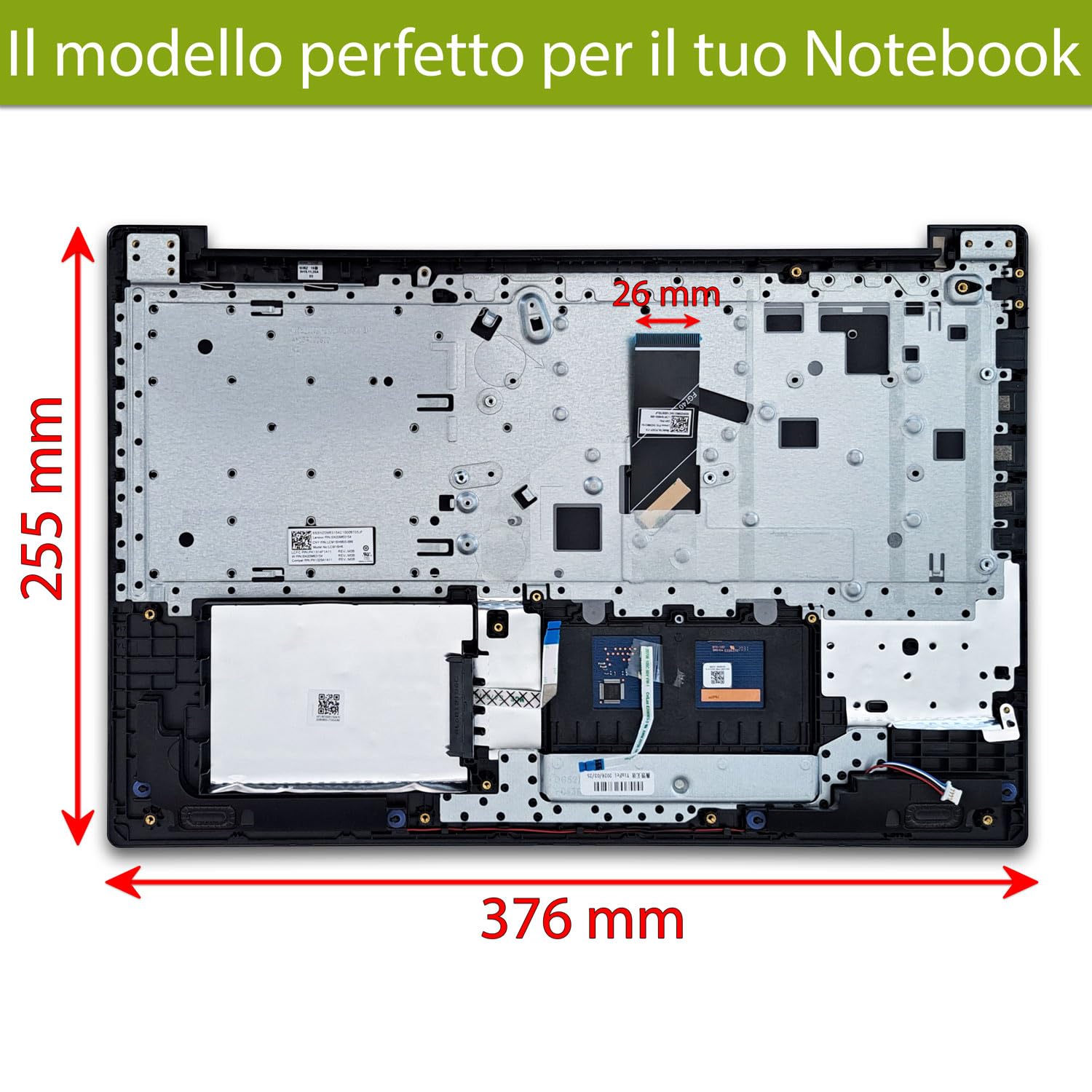 new net - Top case Palmrest con tastiera compatibile con Lenovo IdeaPad 330-15AST (Type 81D6) [Frame Grigio (Iron Grey) - con touchpad, speaker e connettore SSD - Layout ITA]