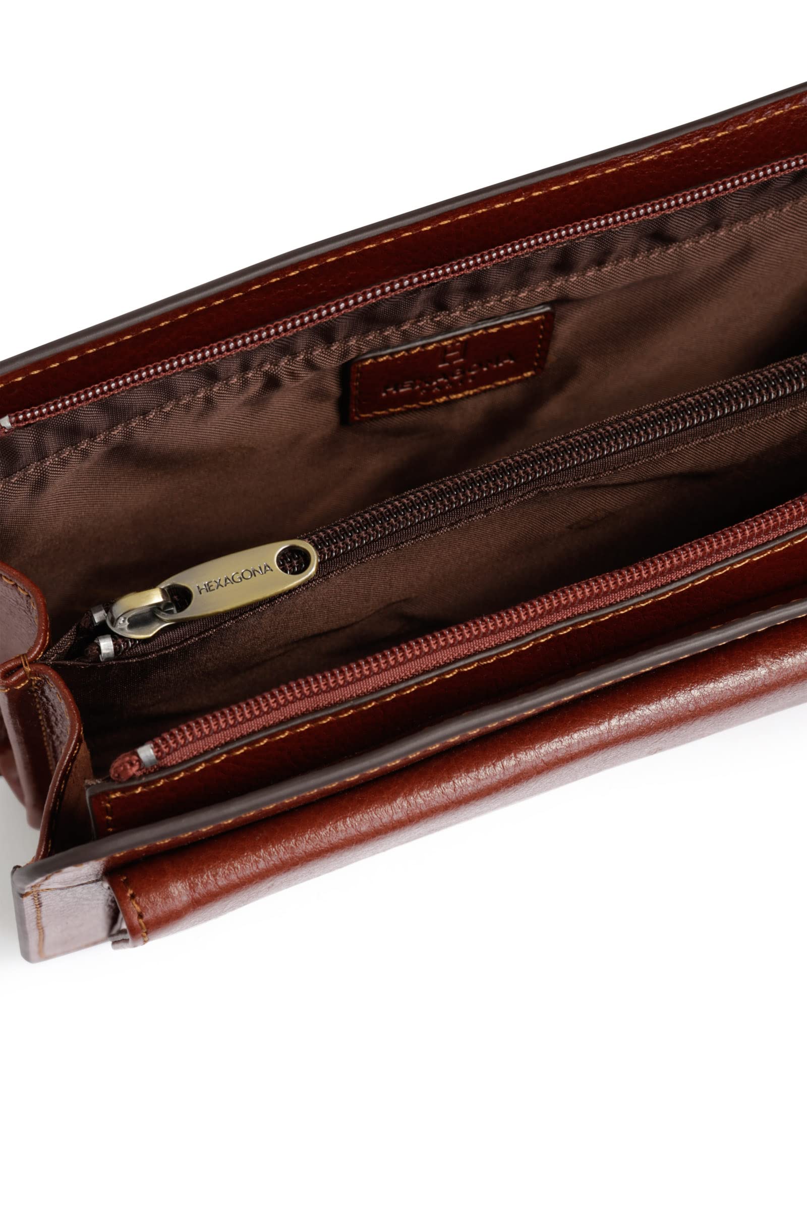 Hexagona - Pochette dragonne - Compatible téléphone portable - Pour Homme - Collection République - Marron - En cuir de vachette végétal collet