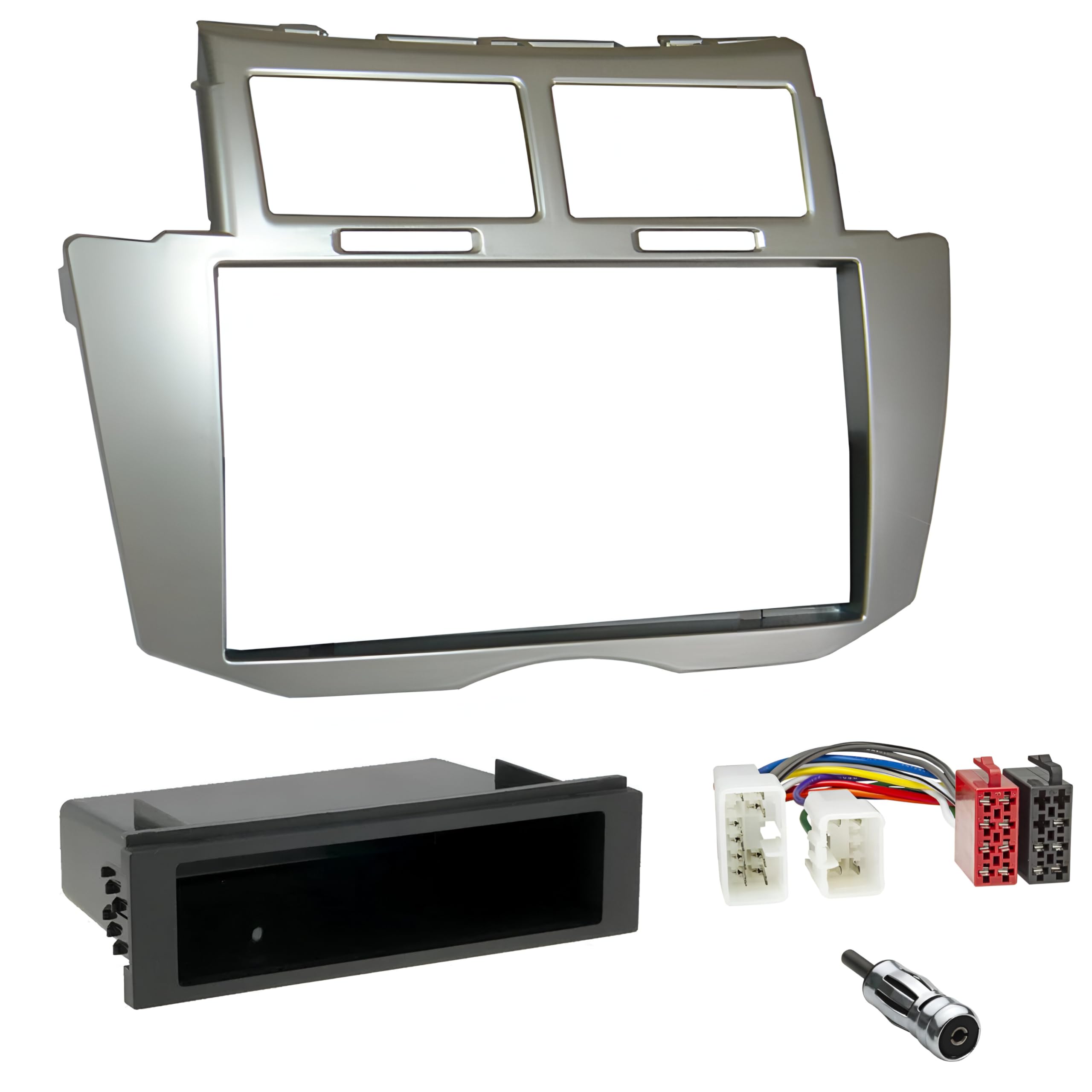 Sound Way Zestaw instalacyjny radia samochodowego Double DIN, rama przedniego panelu 2 DIN, kabel łączący ISO, adapter antenowy, kompatybilny z Toyota Yaris 2005-2011