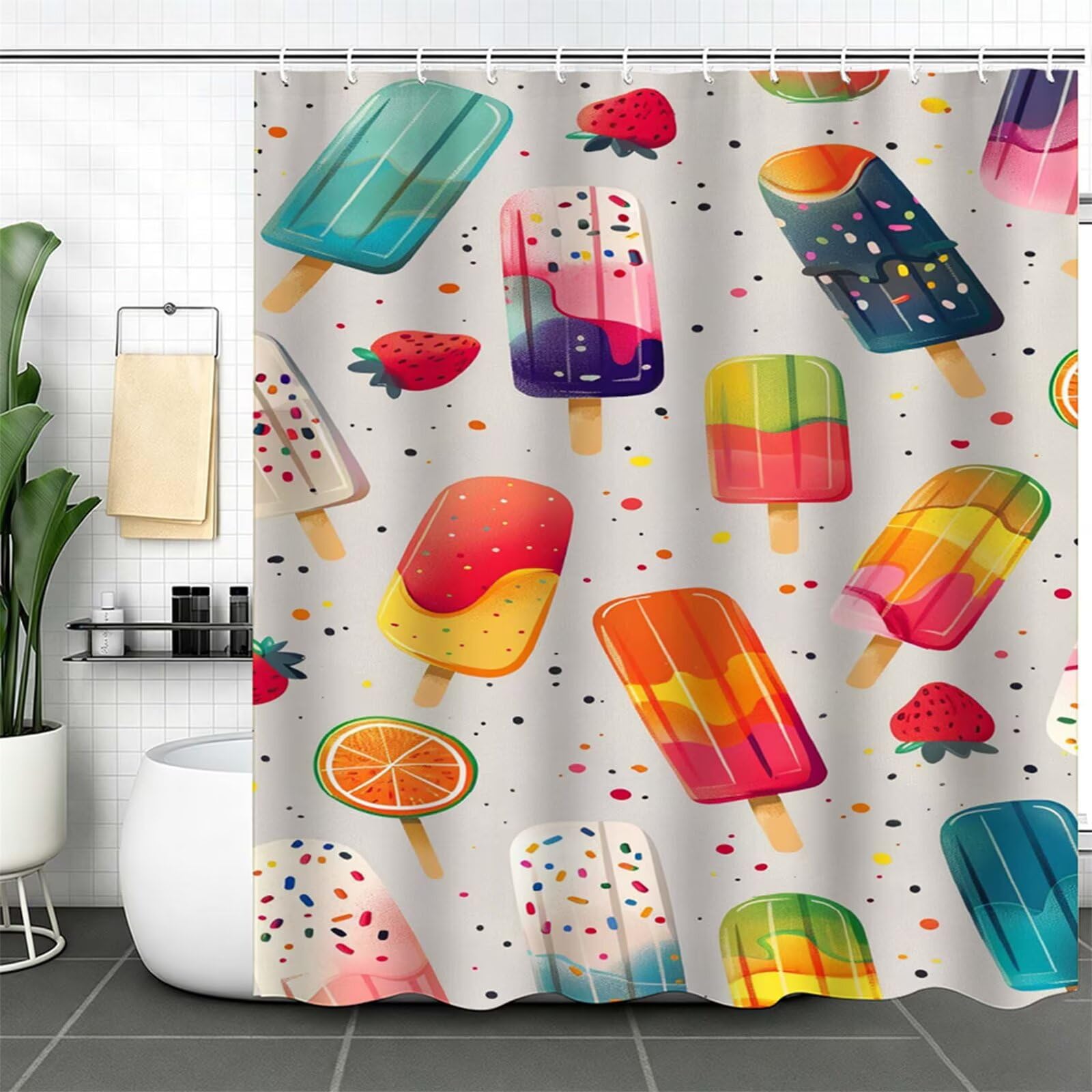 colorato Tenda Doccia 180x240cm,Tenda per Doccia Tessuto Poliestere Impermeabile Asciugatura Rapida con 12 Anelli,Tende Finestra Bagno e Vasca Pieghevole per Angolare Casa Shower Curtain gelato J-620