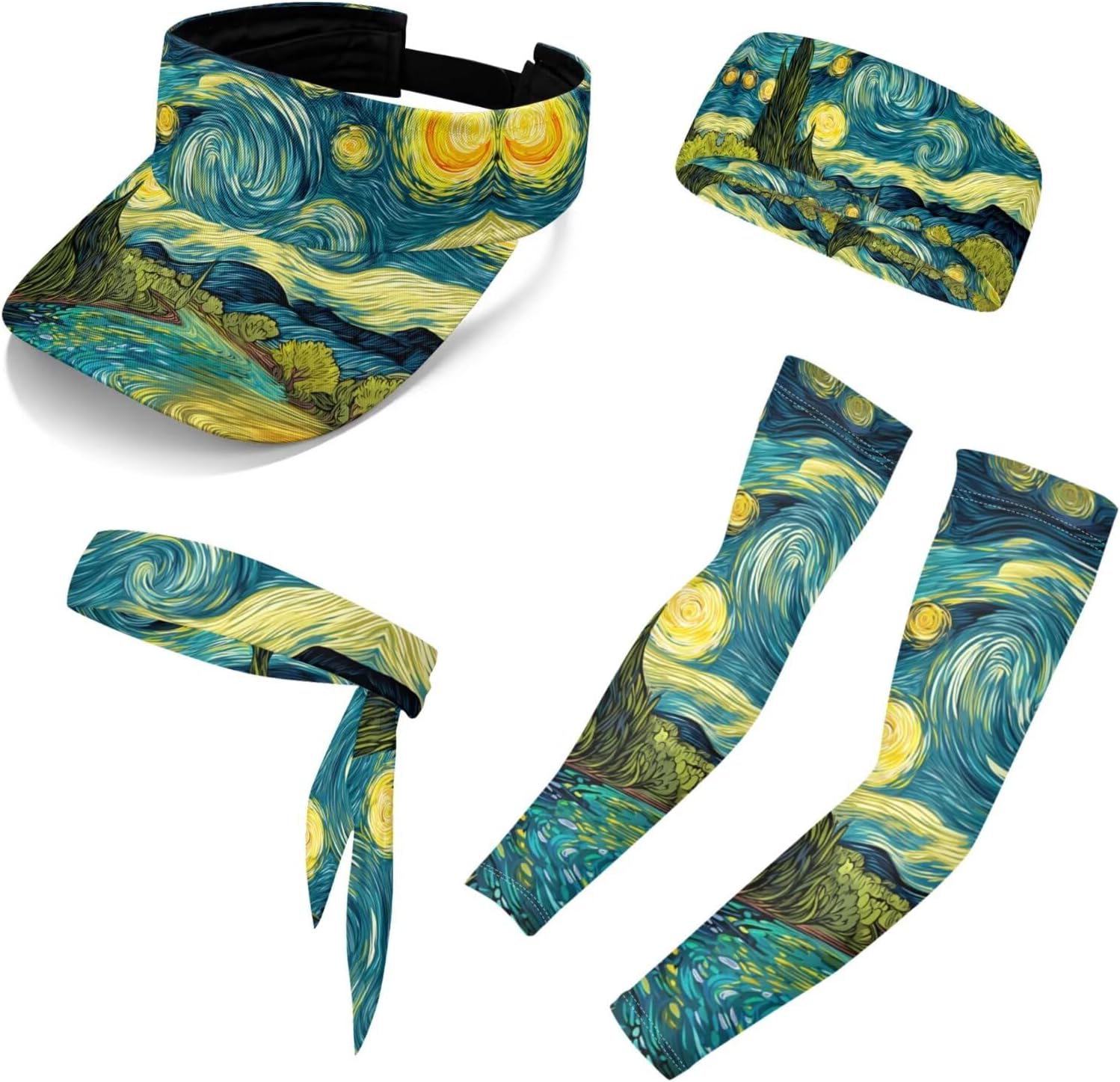 Sun Visor Golf Hats for Mens Womens Sport Caps Visor+Headband+Arm Sleeves Set of 5