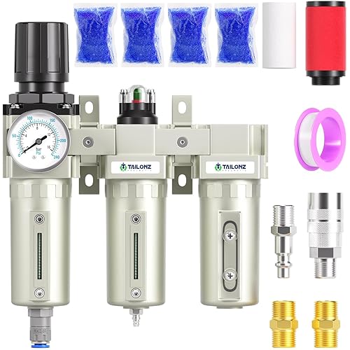 TAILONZ PNEUMATIC 0-240PSI 3/4" NPT Industrial 3-Stage Air Dryer System – Particulate Filter, Coalescing Filter, Desiccant Dryer & Regulator (Auto Drain)