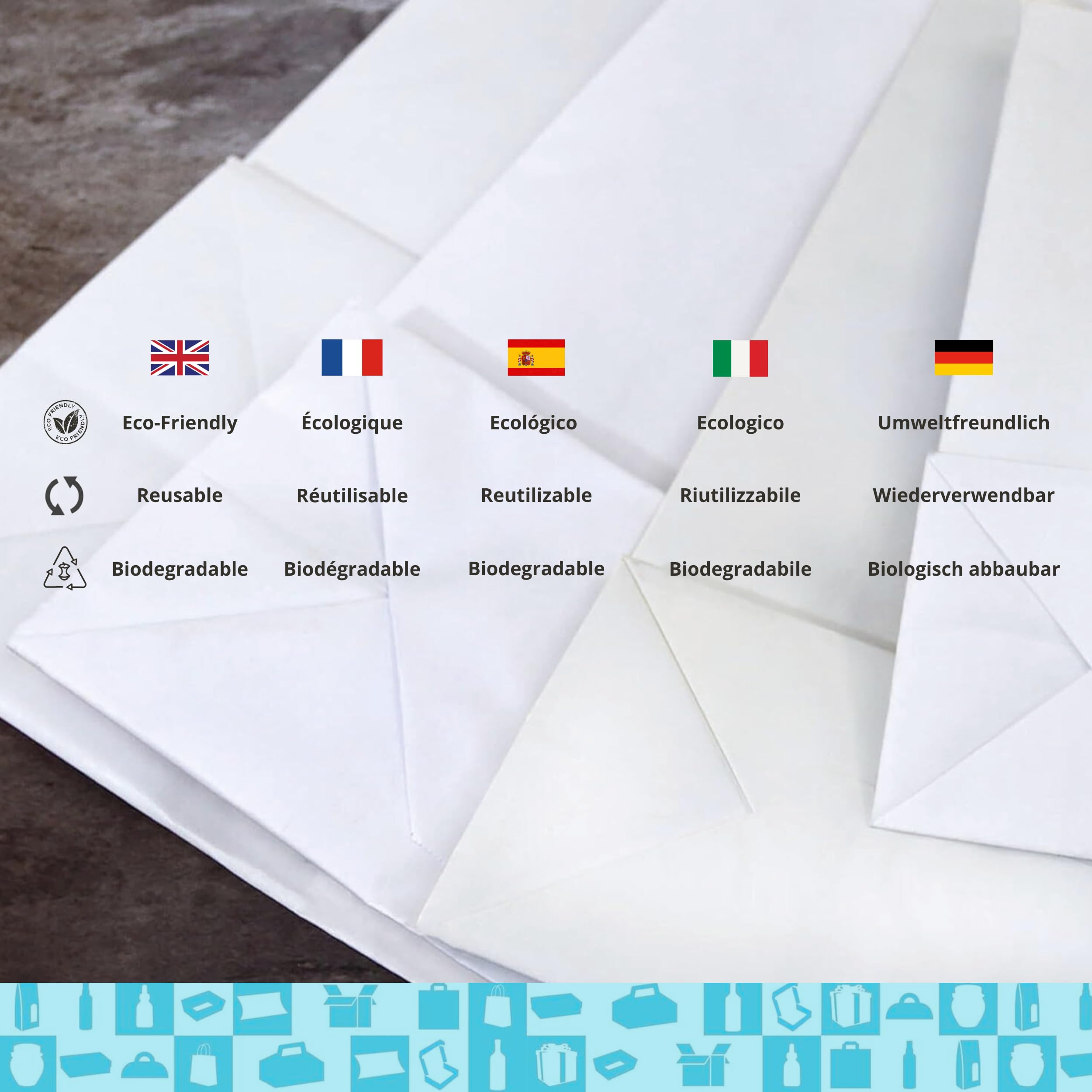 100 Bolsas de Papel Kraft Blanco con Asas 25x10x32 cm – Bolsas de Regalo y Compra para Tienda, Bodas y Fiestas | Espirito Rebelde