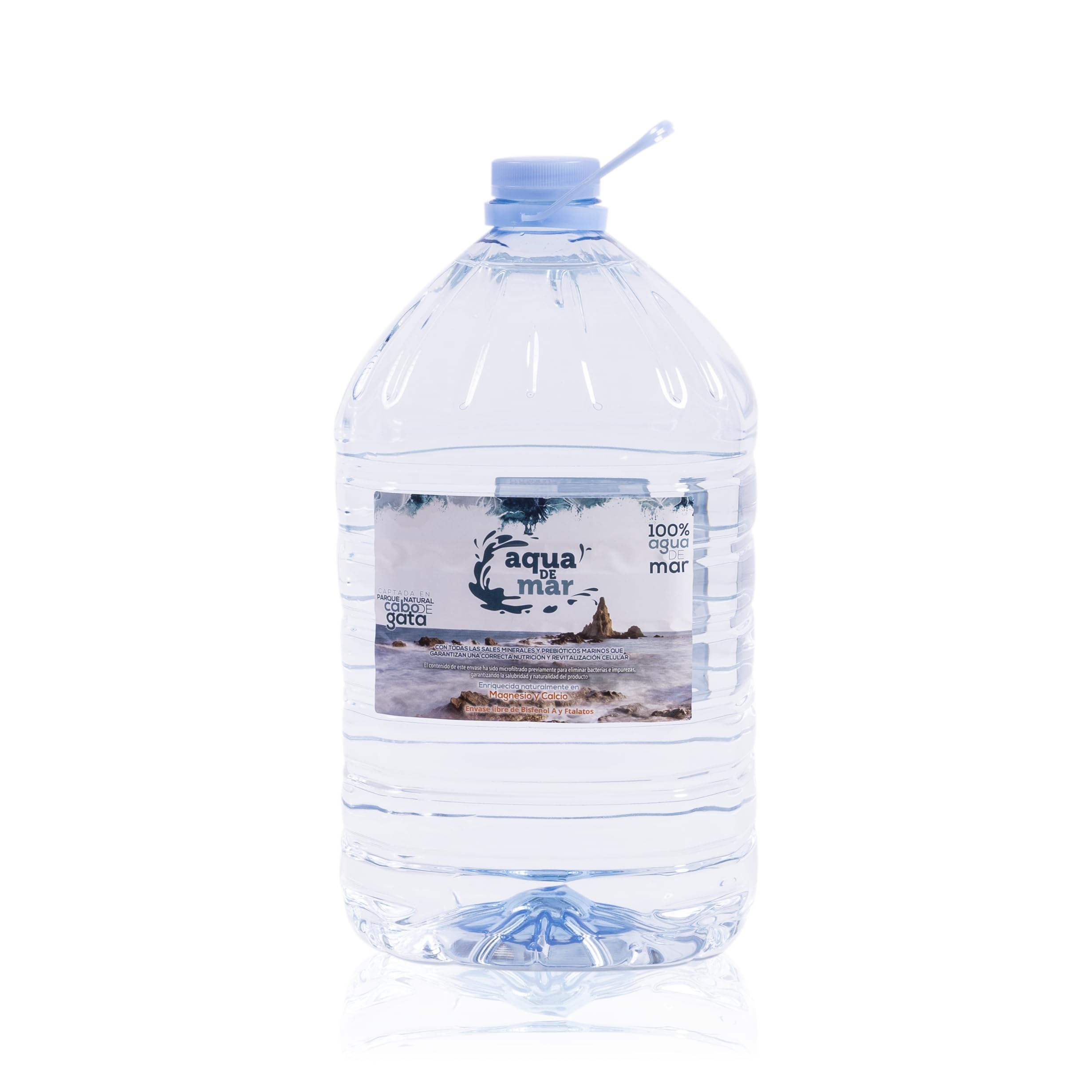 Agua de Mar- hipertónica 8 litros - Plástico Libre de Bisfenol A y Ftalatos - Agua de Mar para beber - Múltiples beneficios - Captada en el Parque Natural Cabo de Gata