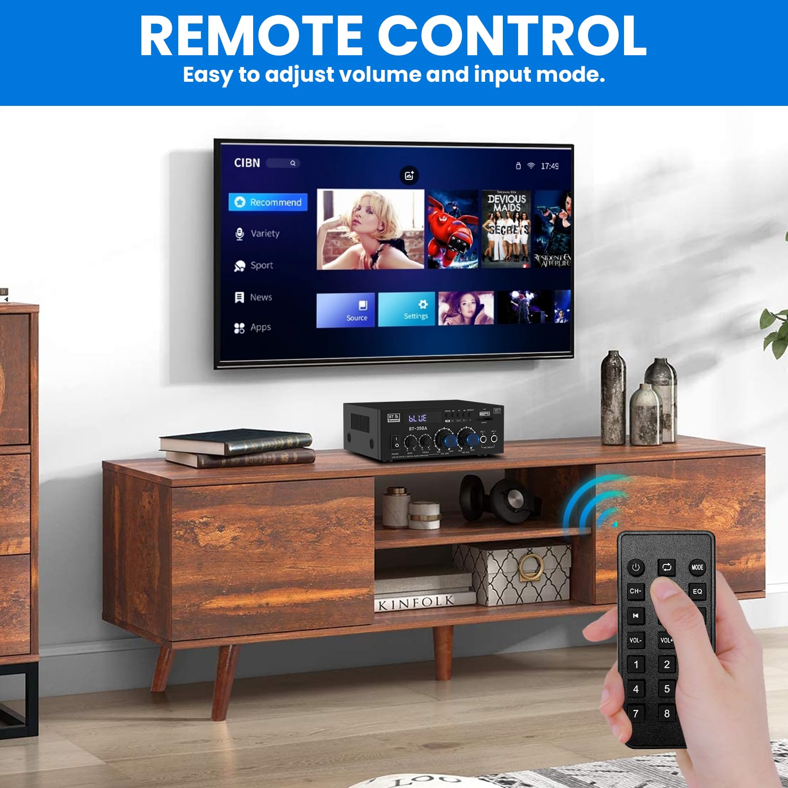 Amplificatore Audio Stereo, 600W 2 Channel Bluetooth 5.3,RMS 60W X 2，Radio Portatile per Auto o Casa,Home Theater,Altoparlante Auto W/Mic USB FM Radio (398A)