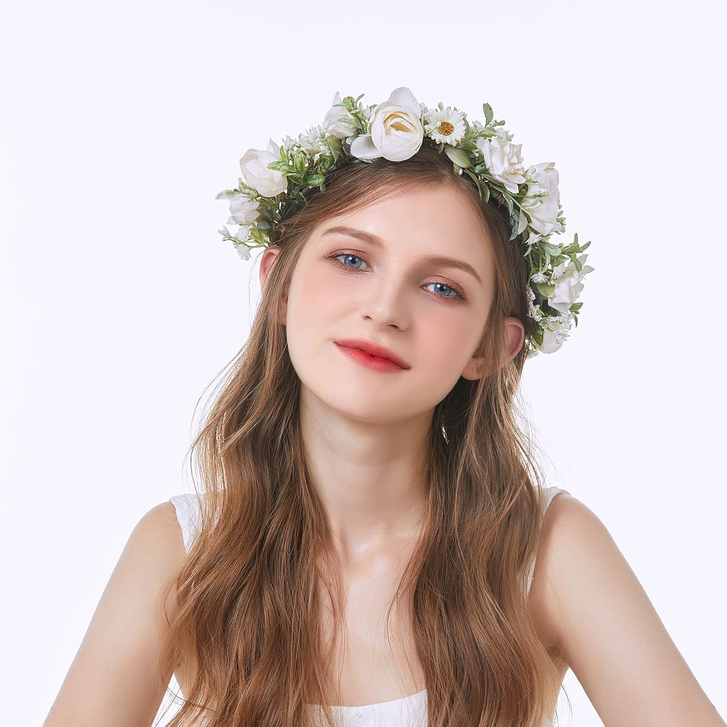 Flower Wreath Crown Wedding Floral Headband Hair Wreath Hair Garland Flower Halo Floral Headpiece Boho with Ribbon Party Prom Festival by Brikuinr - Image 3