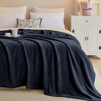Fleece Blanket Queen Size, Silky Flannel Fuzzy Blankets for All Season, Cozy & Lightweight, Perfect for Couch, Bed, Sofa, 90 x 90, Navy Blue, Queen