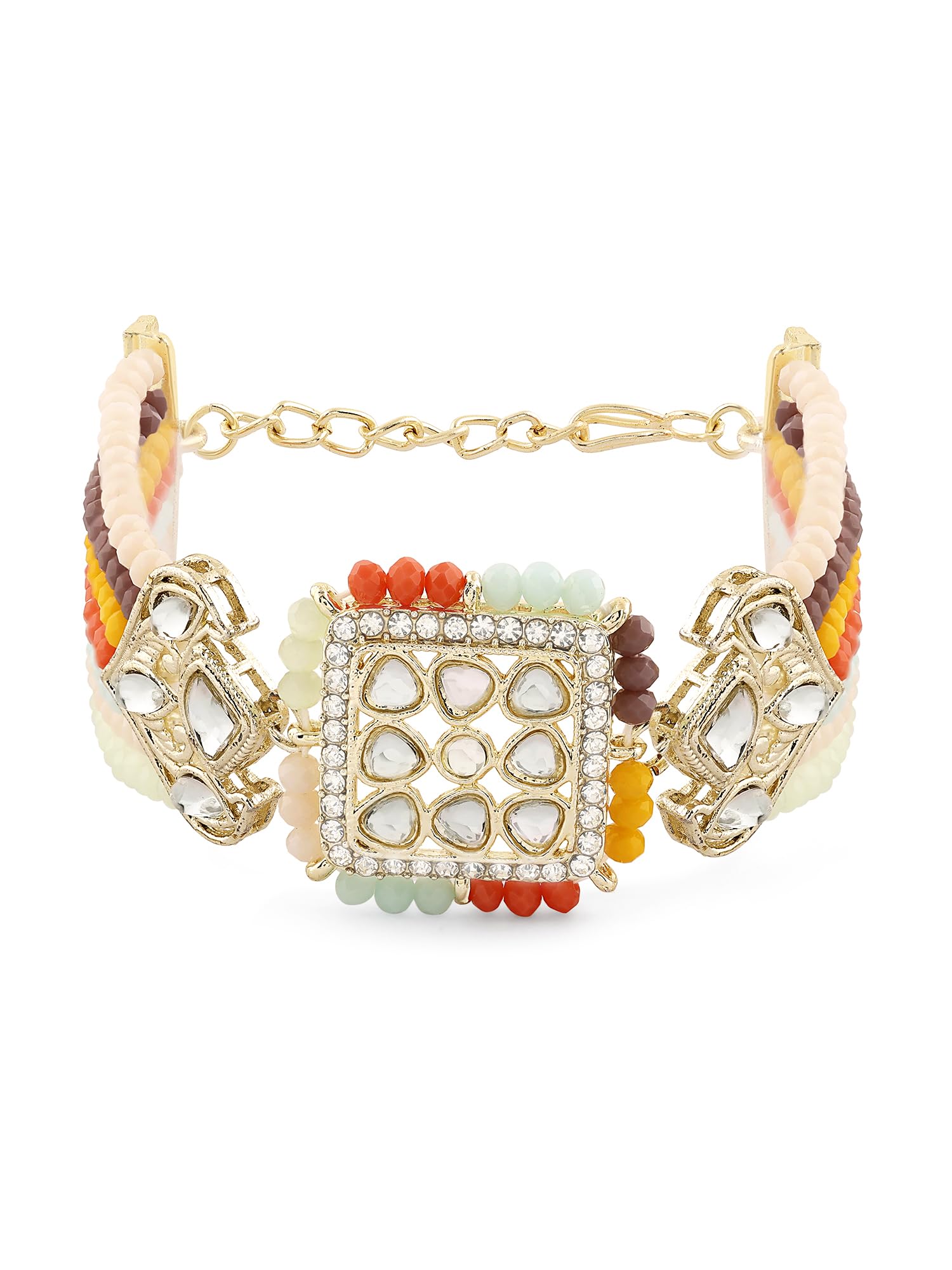 Buy Zaveri Pearls Gold Tone Kundan & Pearls Floral Bridal Ring Bracelet - ZPFK74