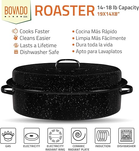 Miniatura 5 de Bovado USA - Sartén ovalado con tapa para asar pavos, regalo de día de Acción de Gracias, cubierto, antiadherente, sin productos químicos, apto para