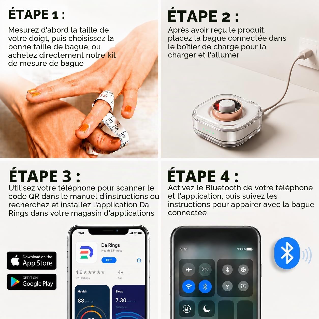 BLESYS Bague Connectée Homme Femme avec Suivi du Sommeil, SPO₂ et podomètre