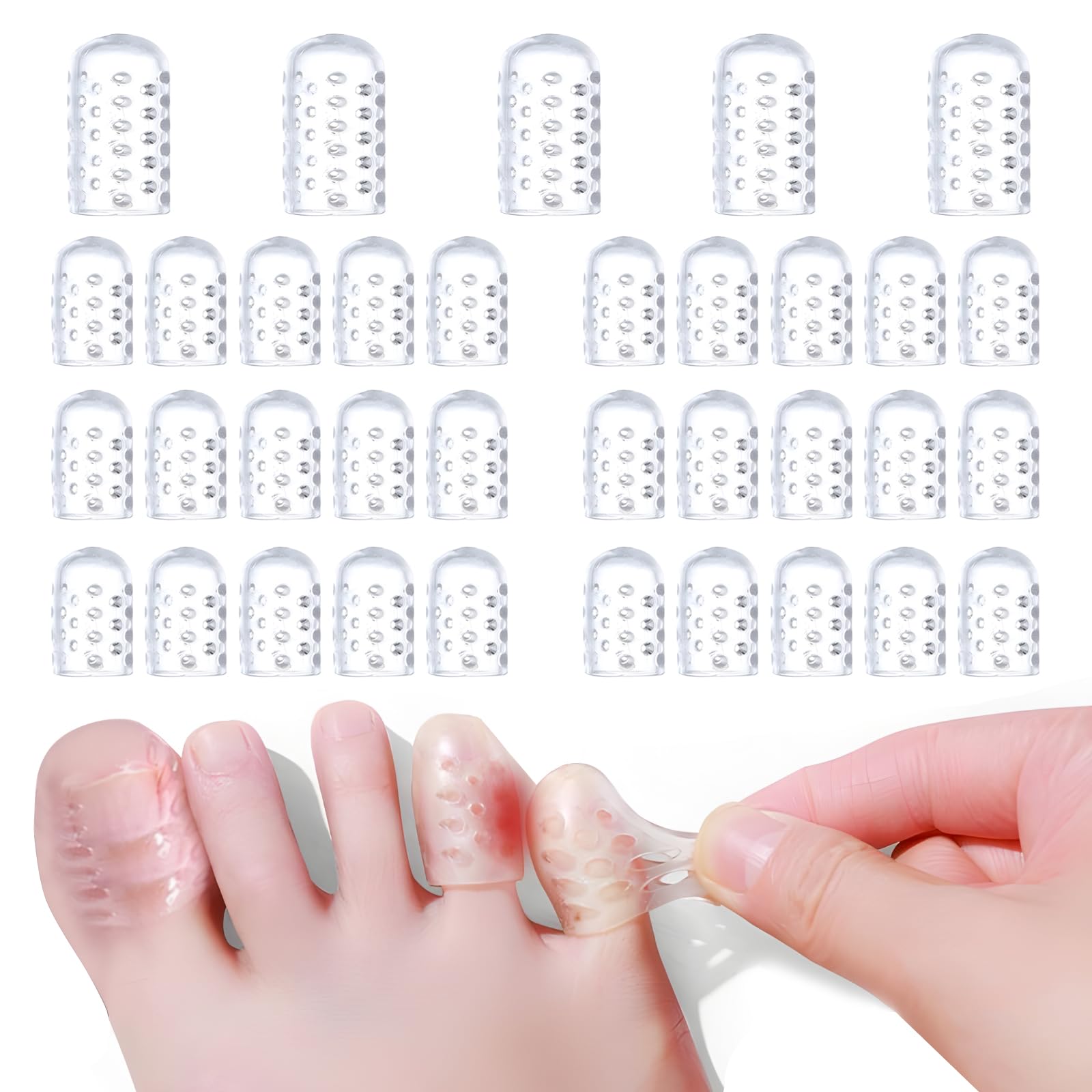 35 piezas Protector Dedos Pies, Protector Dedos Pies Silicona Transpirable, Protector Dedo Pie para Dedos Pequeños Punteras para Prevenir y Proteger Callos, Ampollas,Alivio Del Dolor De Fricción