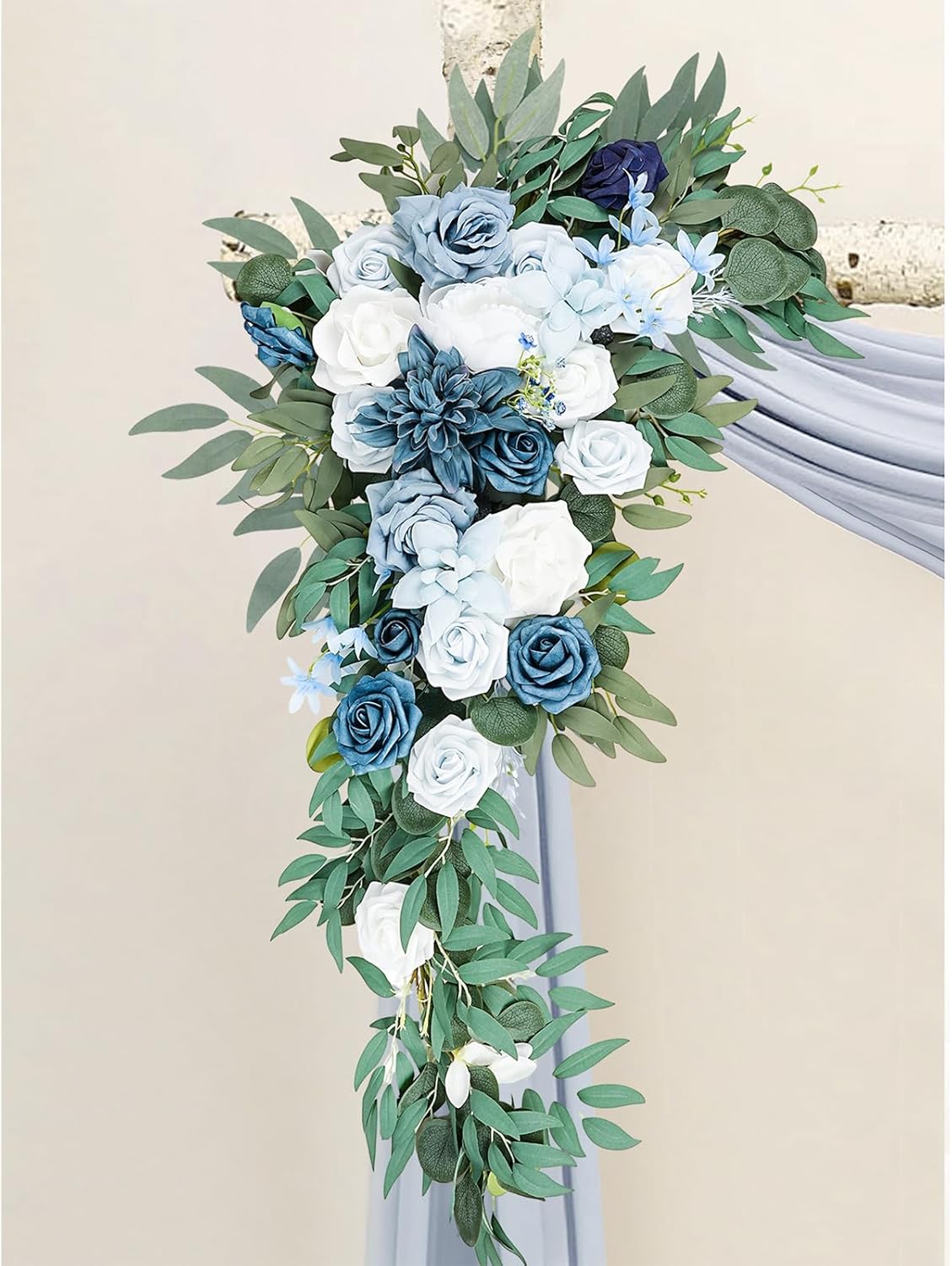 Emivery Wedding Arch Flowers Kit (Pack of 4) Dusty Blue Flower Arrangement with 2pcs Draping Fabric Artificial Flower Swag for Wedding Ceremony Reception Backdrop Decorations