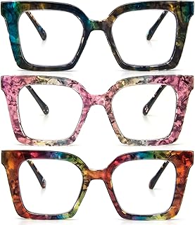 KoKoBin 3 Pack Stylish Square Frame Oprah Style Reading Glasses for Women, Blue Light Blocking Comfortable Readers +2.5