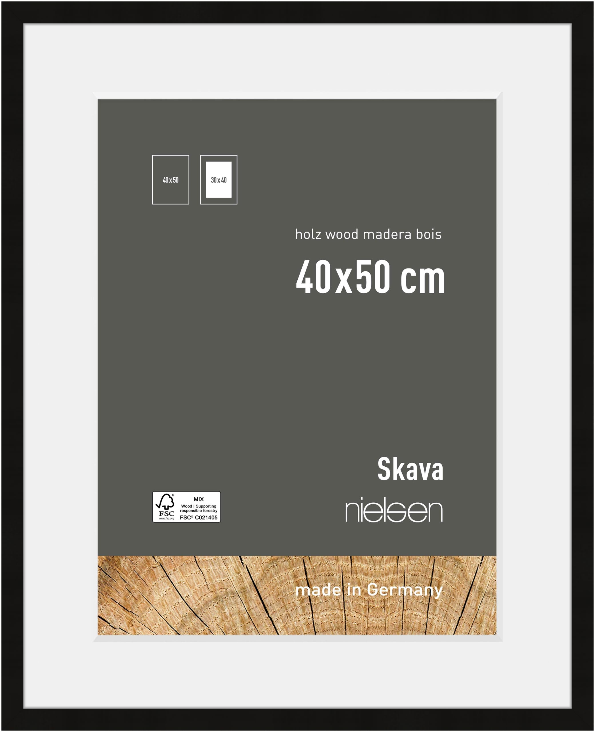 Nielsen Skava 40 X 50Cm Black Wooden Picture Frame With 30X40Cm MountFloat Glass And Push/turn Clips from B&Q