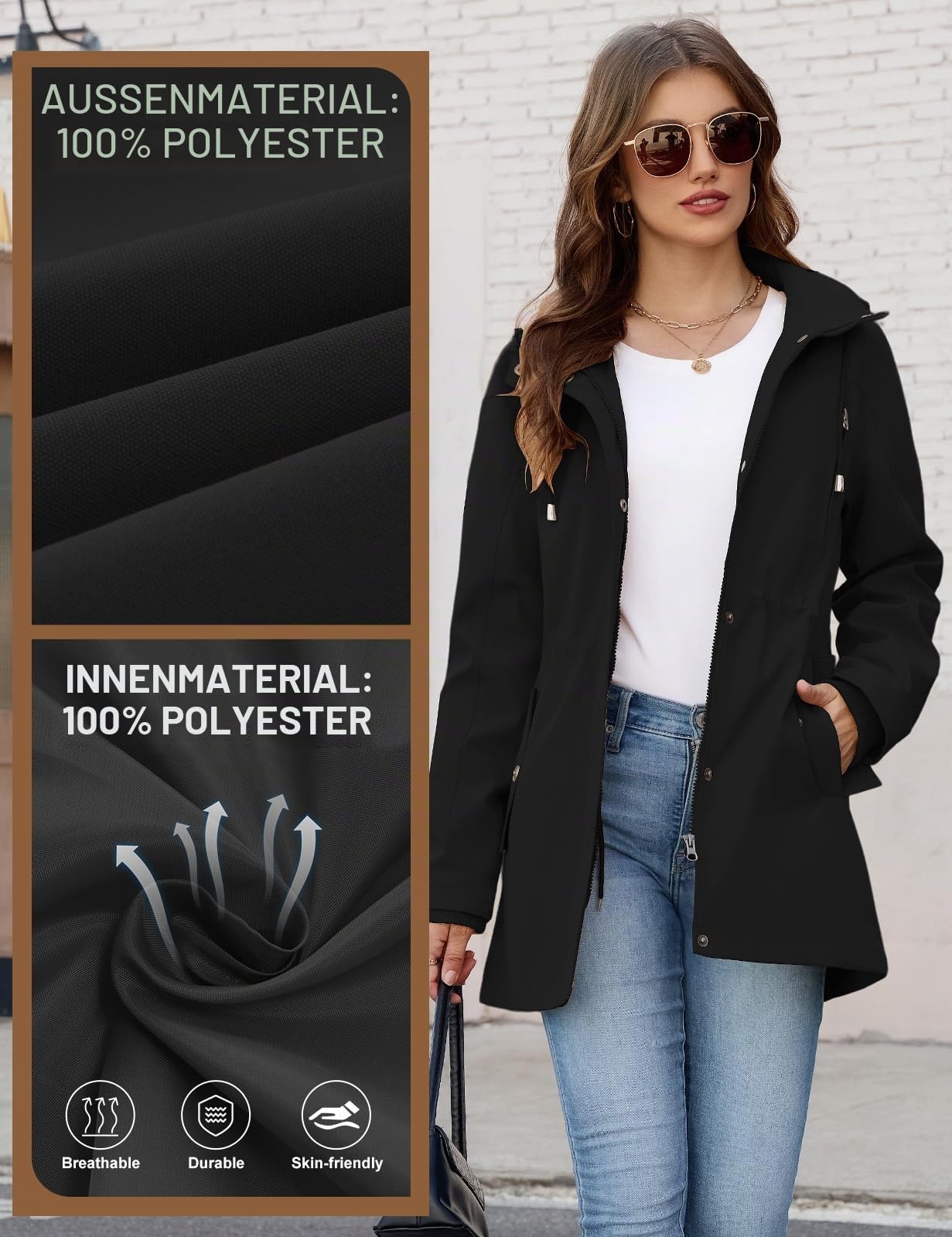 CMTOP Jacke Damen Leichte Atmungsaktiv Jacken Casual Übergangsjacke Wasserabweisend Winddicht Parka Jacket Zip Up Blouson Mantel mit Abzippbarer Kapuze für Frühling Sommer Herbst