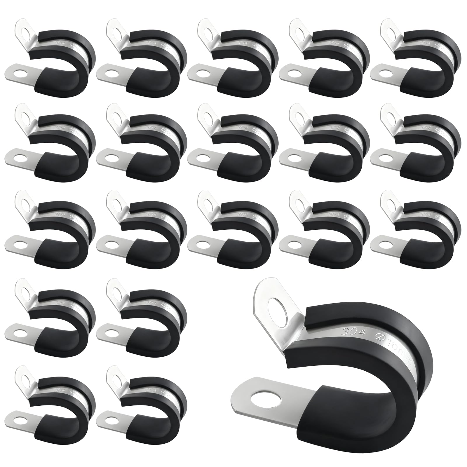 20PCS Stainless Steel Rubber Cushioned R Shape Clamps, Rubber Lined P Clips, 16mm (5/8") Hose Pipe Clamps, Cable Mounting Hose Pipe Clamp for Cable, Cord, Wire, Tube (16mm)