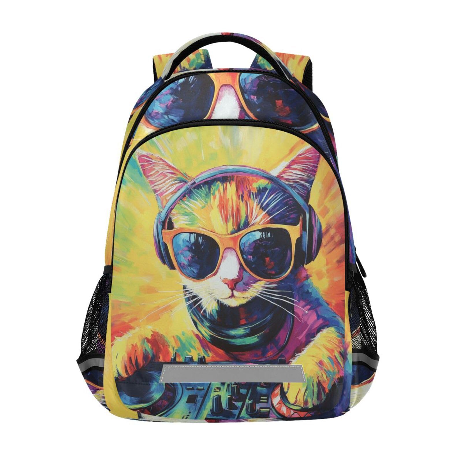 aidingzhi Colorful Dj Cat with Turntables Designed kids princess backpack with big books bag for elementary (prop3)