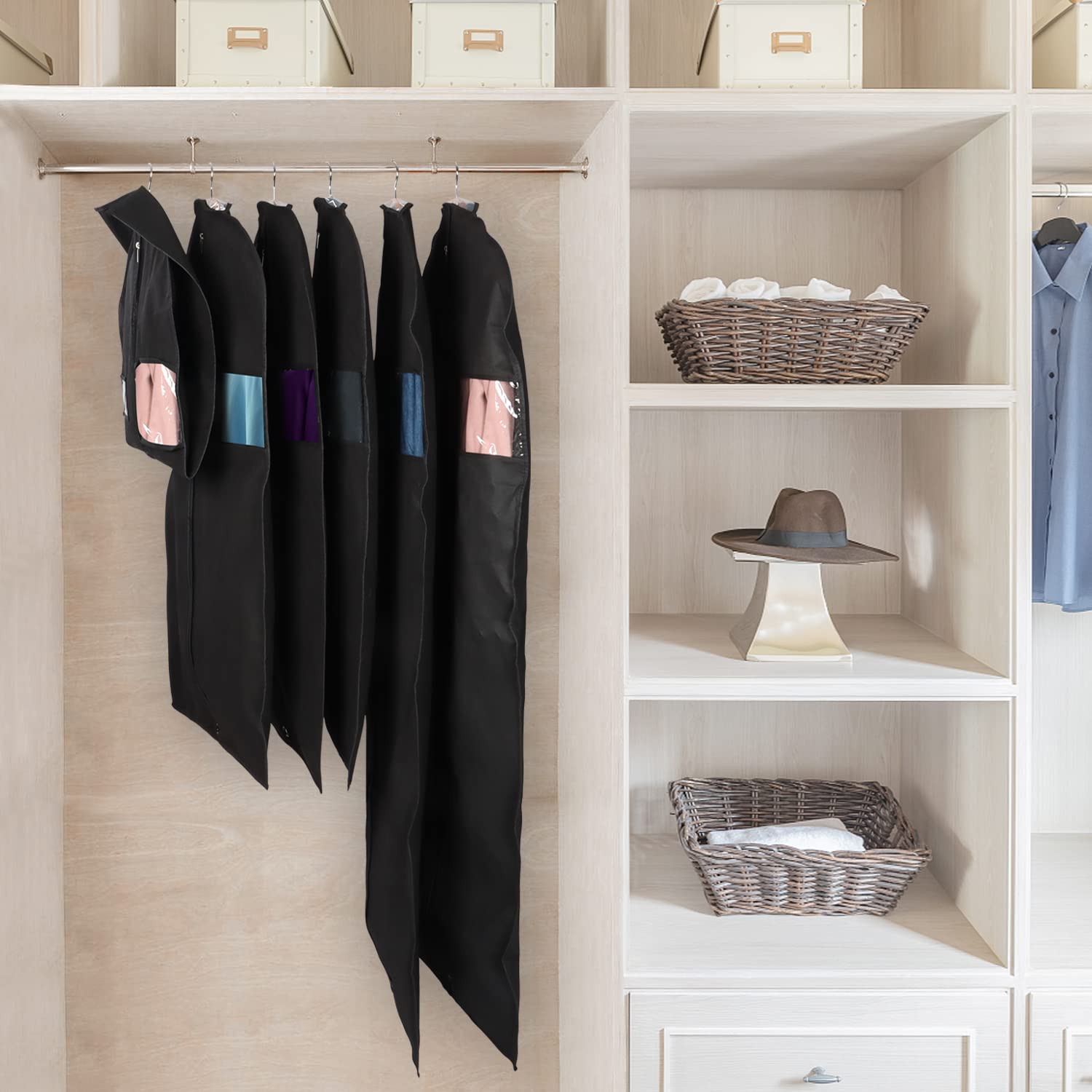 KEEGH 152 cm sacco appendiabiti (set da 10 pezzi) per riporre vestiti, armadio con chiusura lampo, sacco appendiabiti e blazer con occhielli pieghevoli, colore: nero