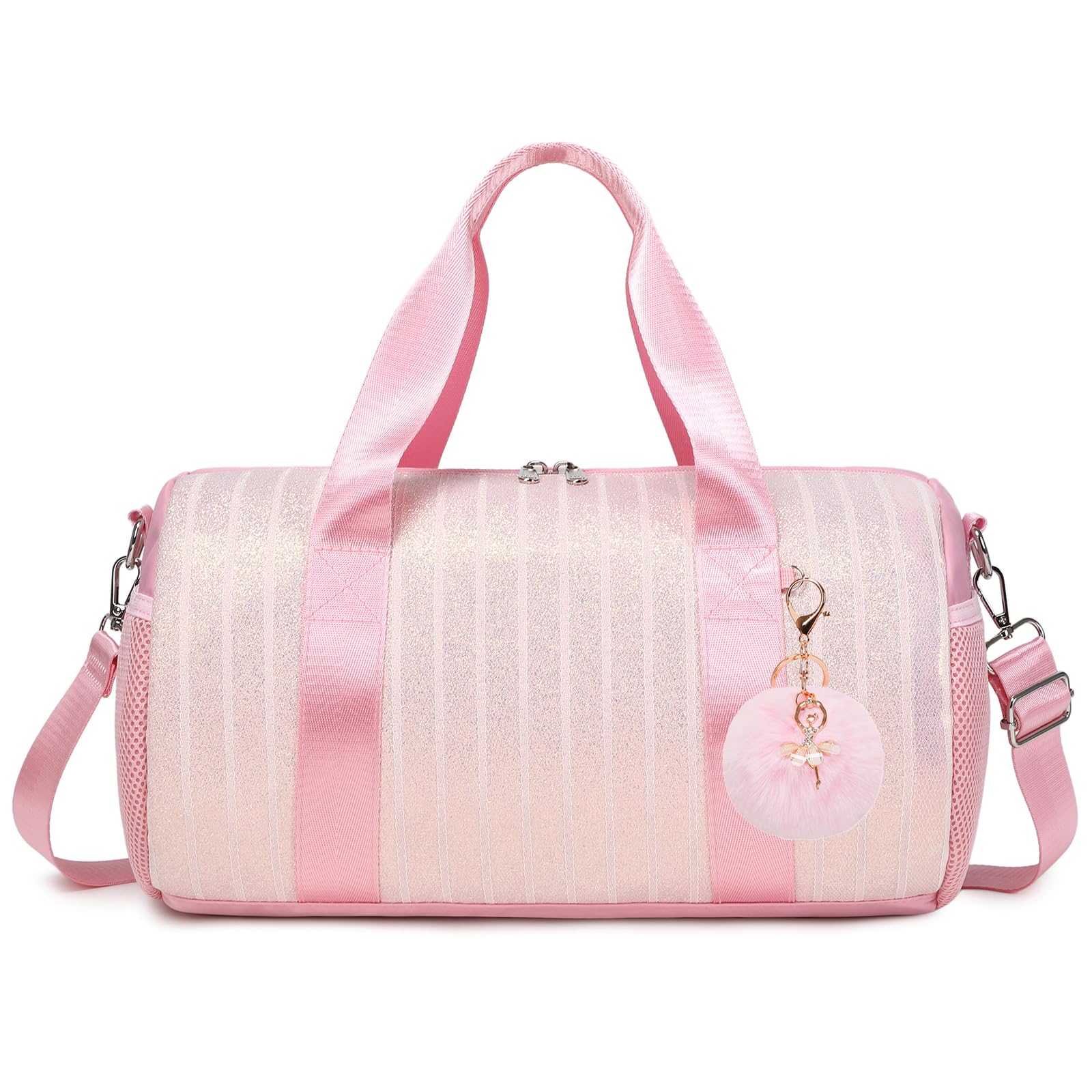 Kimwadalh Kids Girls Glitter Dance Ballet Bag Small Sports Duffel Gymnastics Bag Travel Bag with Waterproof Pocket