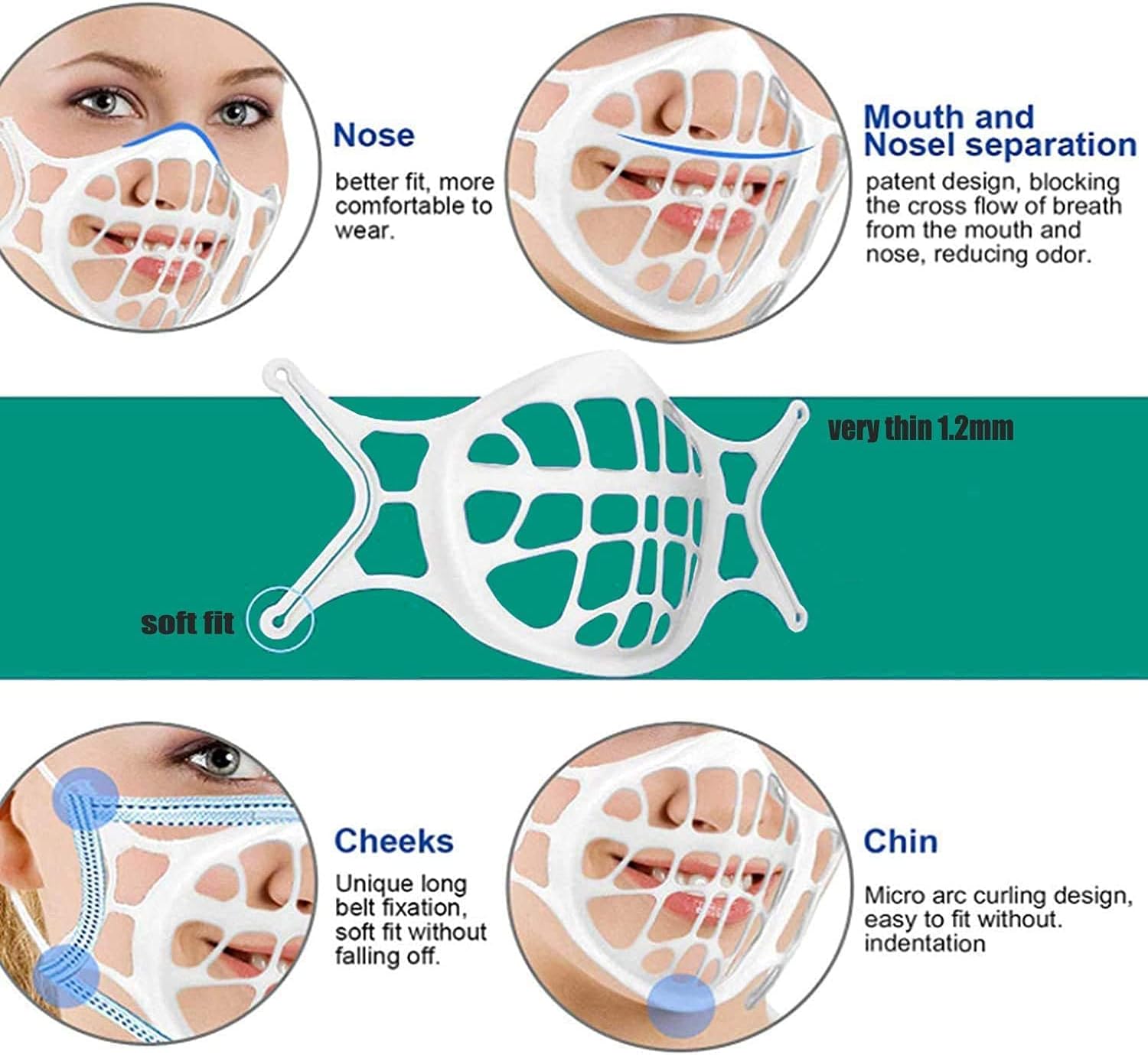 3D Mask Bracket 3PCS - Upgraded Silicone Face Mask Inner Support Frame for More Breathing Space, Keep Fabric off Mouth, Lipstick Protector Reusable