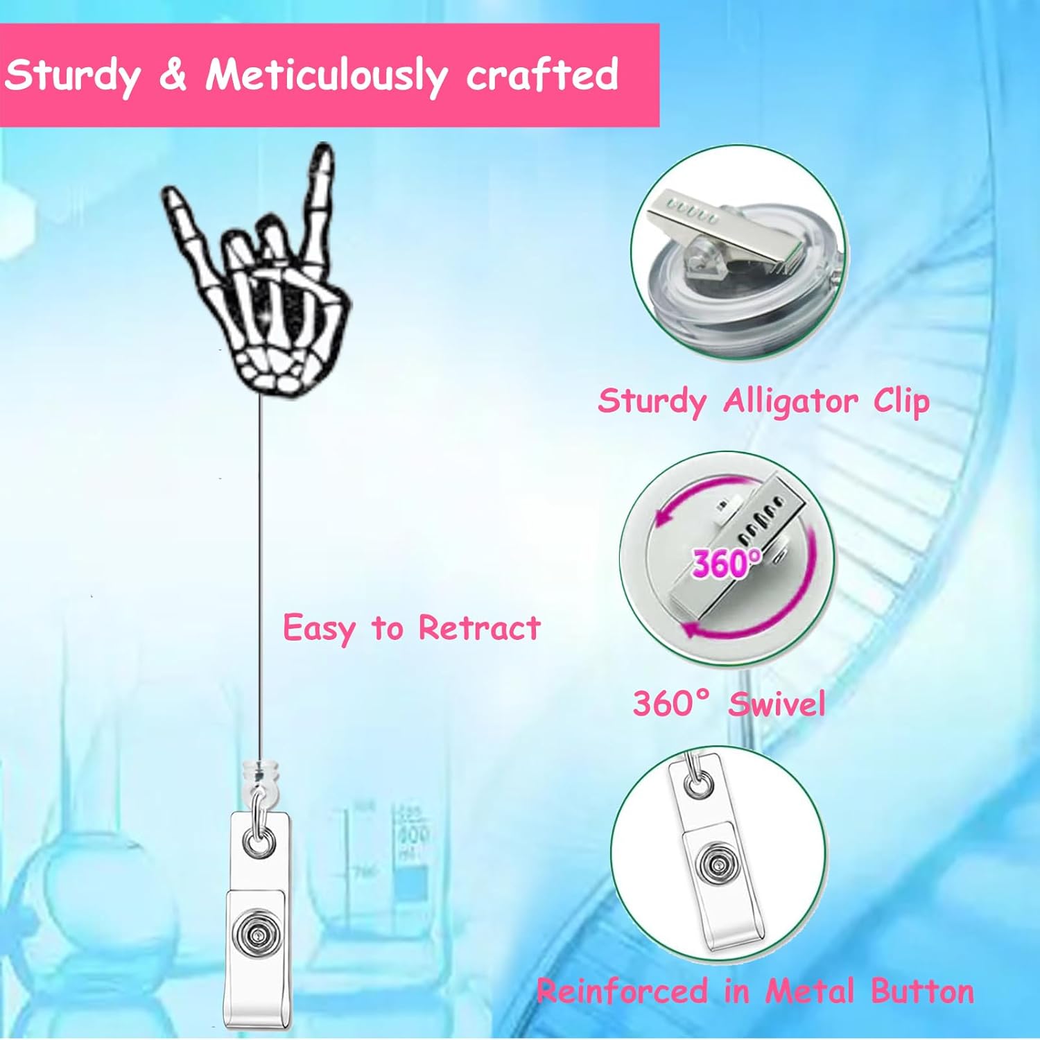 Xray Badge Reel - Radiology Badge Reel Holder Retractable - Funny Rock Hand Skeleton Orthopedic Tech Badge Reel Clip for Nursing Student Doctor RN Medical Assistant Halloween Gifts - Image 2