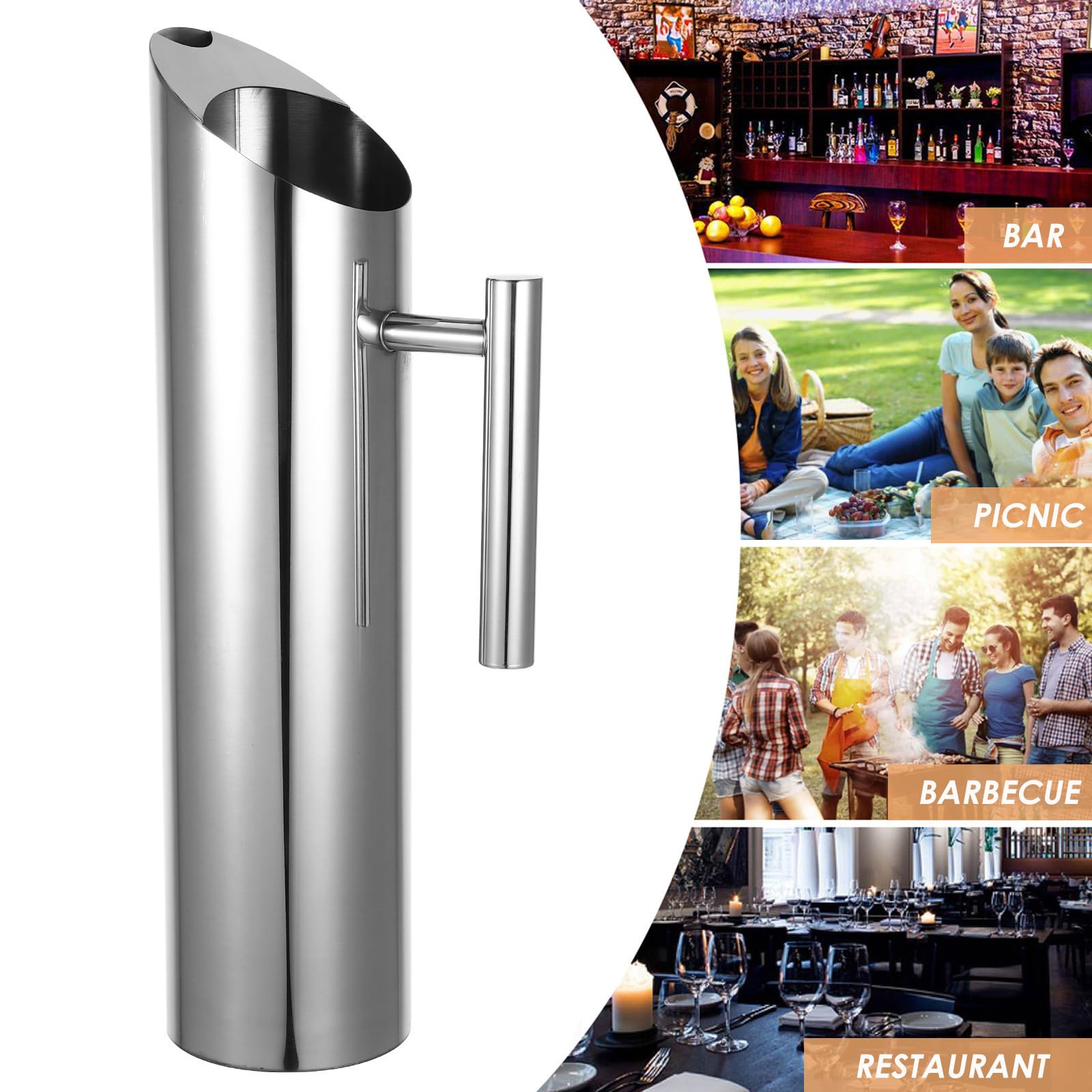 Jarra Capacidad de 2.0 L de Acero Inoxidable para Bebidas Frías Cuerpo Recto y Diseño Plata Adecuado para Reuniones Familiares y Uso Hogar