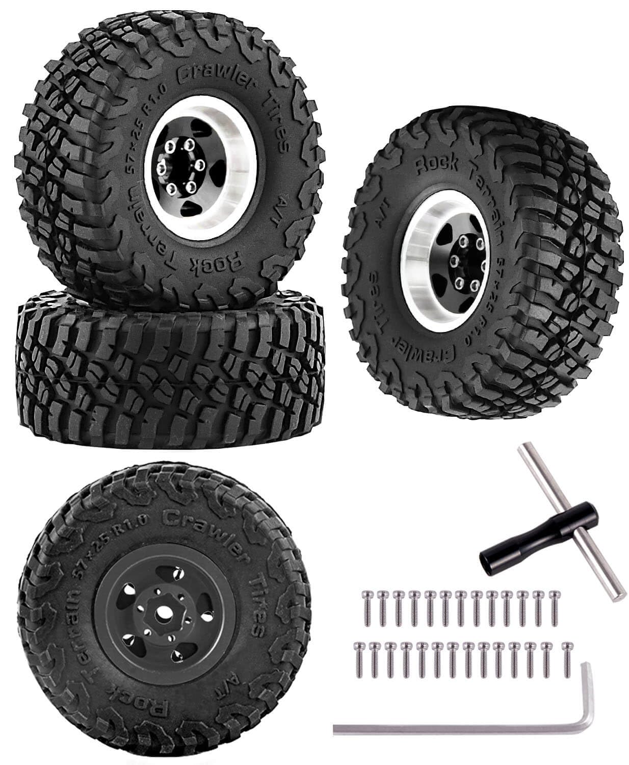 hopsupRC Aluminum 1.0in Beadlock RC Wheels for 1/18 1/24 TRX4M,SCX24,FCX24 RC Crawler,RC Truck Tires,4pcs Silver