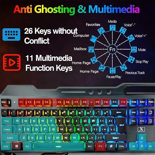 Miniatura 4 de Teclado y mouse inalámbricos, juego de ratón y teclado recargables de arco iris