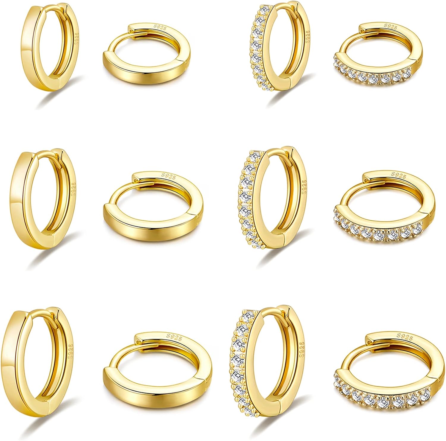 PRETOLE 925 Sterling Silver Hoop Earrings for Women Gold Huggie Hoop Earrings Hypoallergenic Lightweight 14K Gold Plated Mini Hoop Earrings with Cubic Zirconia Small Gold Cartilage Hoops for Women