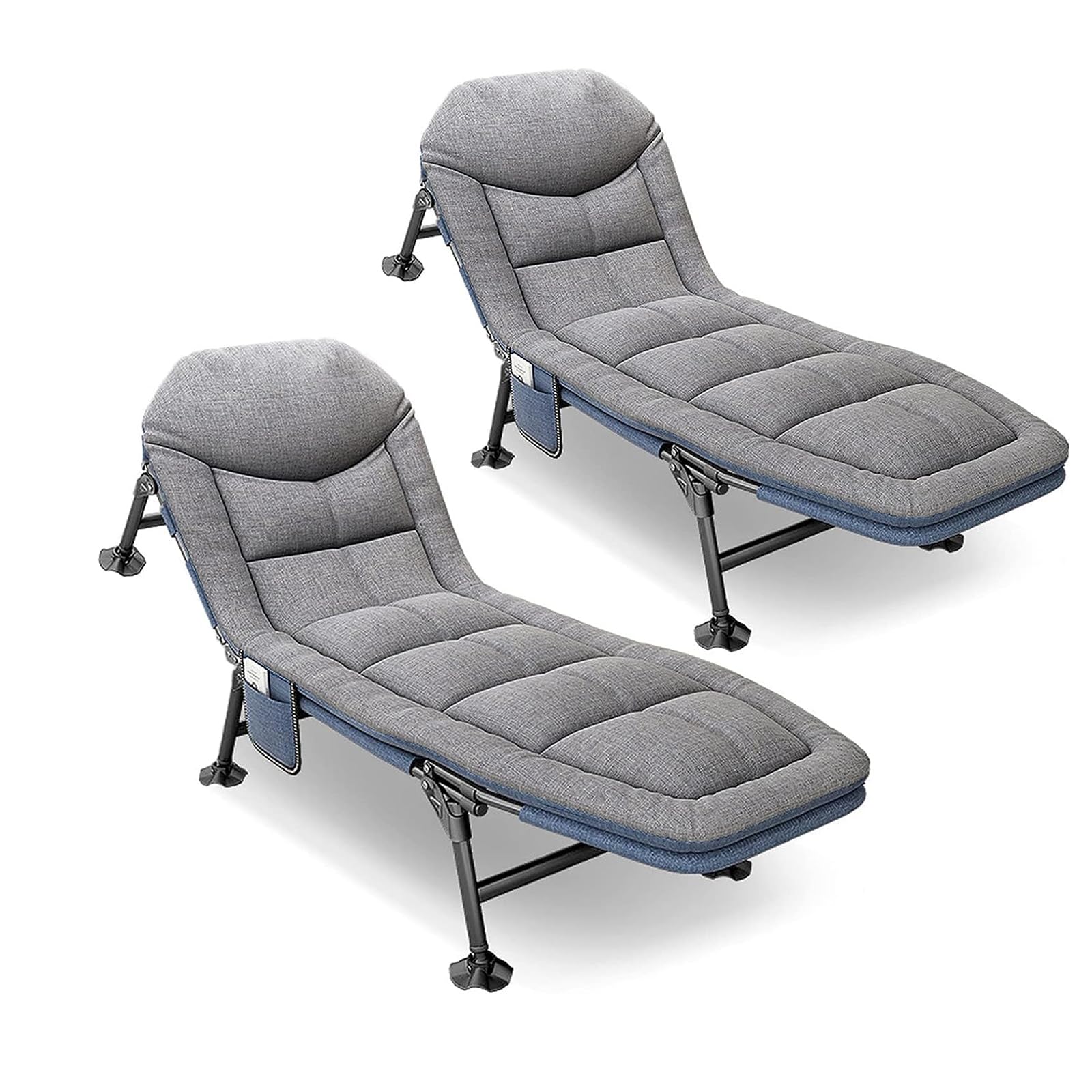 Campingbett mit Matratze, 5-Fach Verstellbar RüCkenlehne, Karpfenliege Feldbett Klappbar XXL mit Seitentasche, bis 160kg, Campingliege Faltbar Leicht für Outdoor Camping Garten