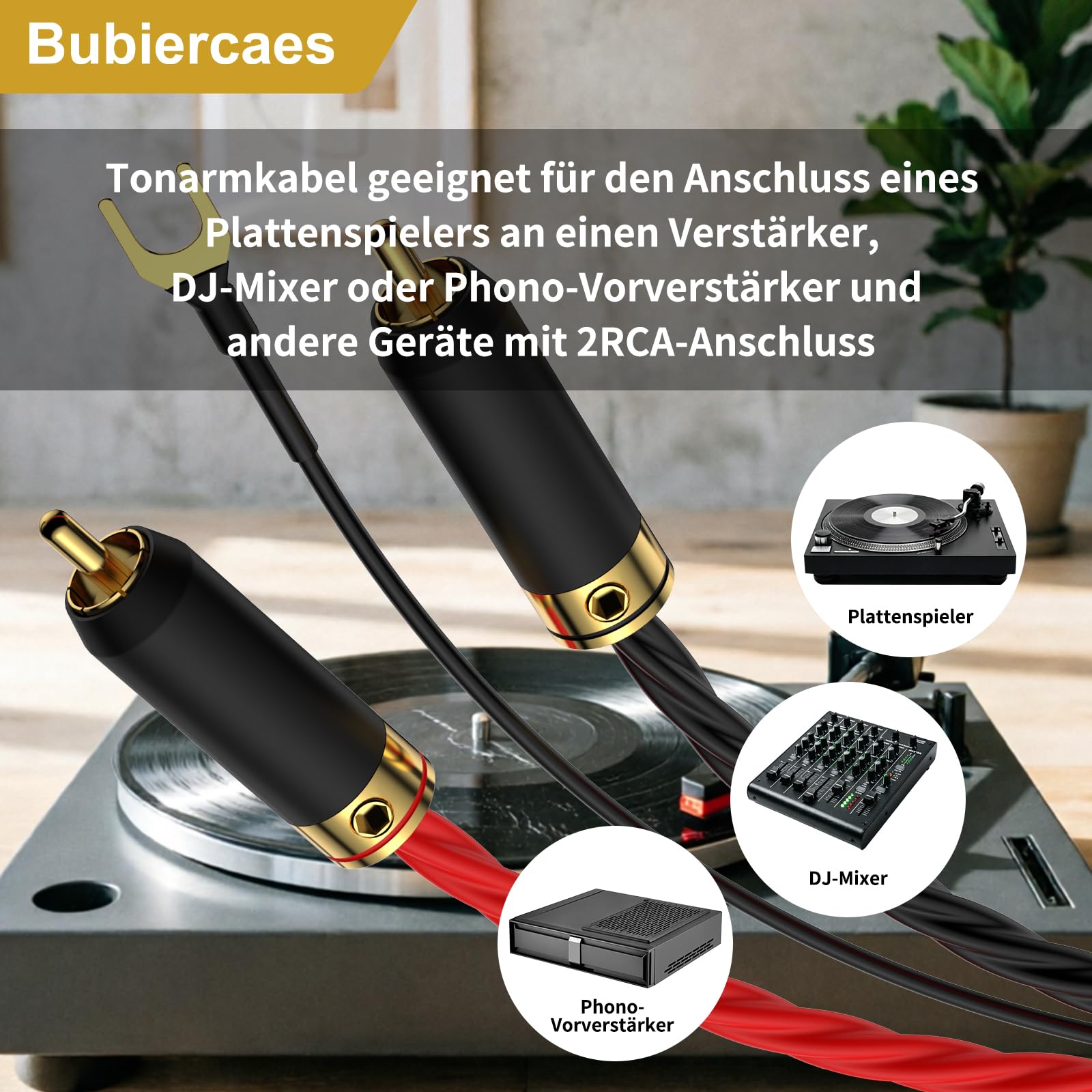Cavo audio High End Phono schermato OFC, cavo per giradischi, cavo di messa a terra con 4 connettori RCA placcati in oro, cavo RCA in vinile per giradischi, amplificatore, 1 m