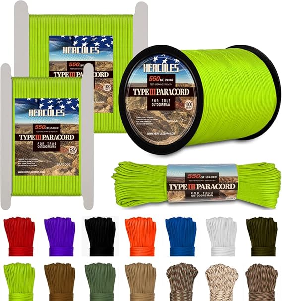 HERCULES Type III Paracord 550 Paracord Rope Parachute Cord