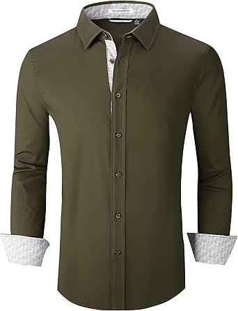 Alex Vando Mens Dress Shirts Regular Fit Long Sleeve Stretch Business Dress Shirts for Men