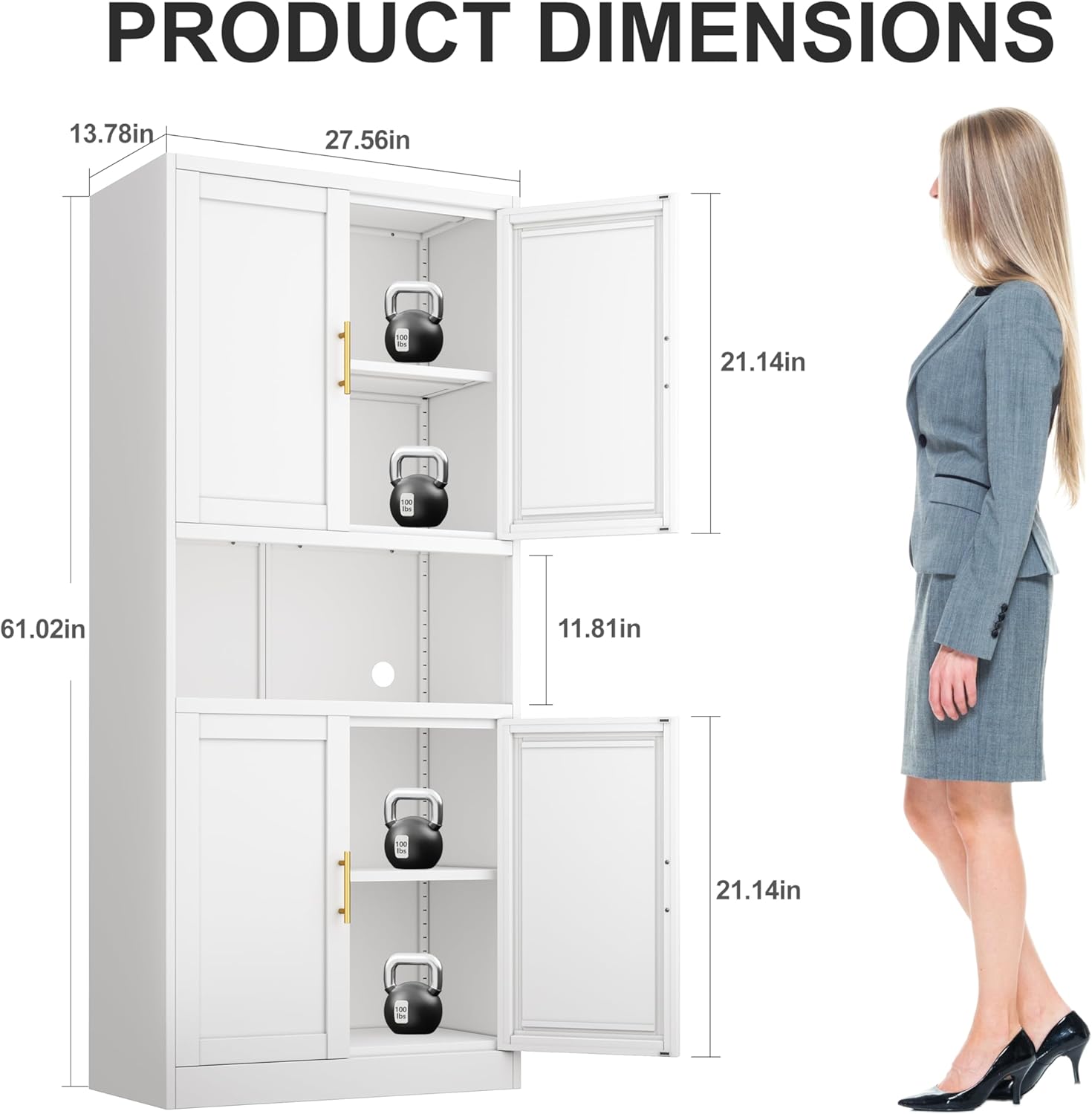 winiowa 61" Tall Kitchen Pantry Storage Cabinet, Metal Bathroom Storage Cabinet with Doors and Adjustable Shelves,White Kitchen Cabinets with Microwave Stand, Large Cupboard for Bathroom Dining Room