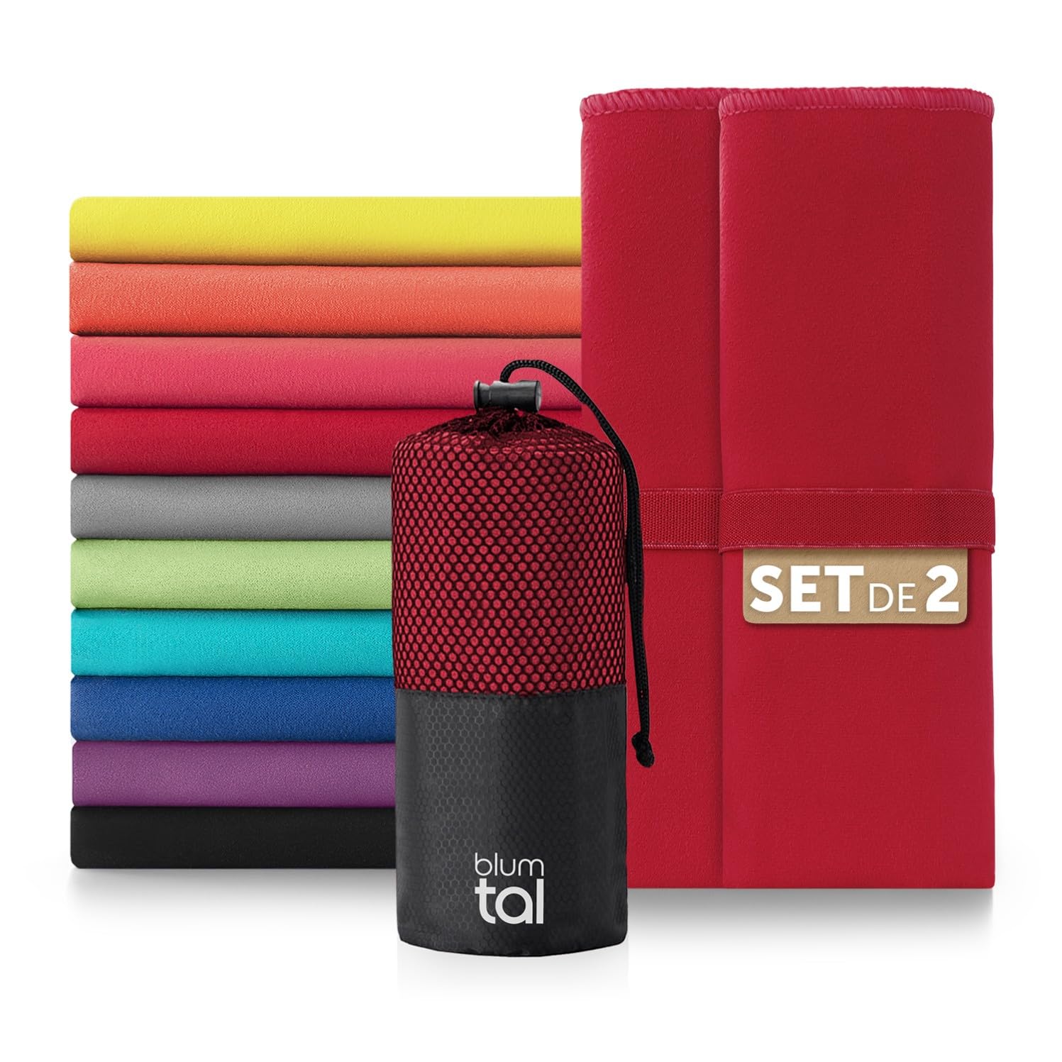 Blumtal Set de 2 Toallas de Microfibra - 80x40 cm, Secado Rápido para Gimnasio - Pequeña, Rojo