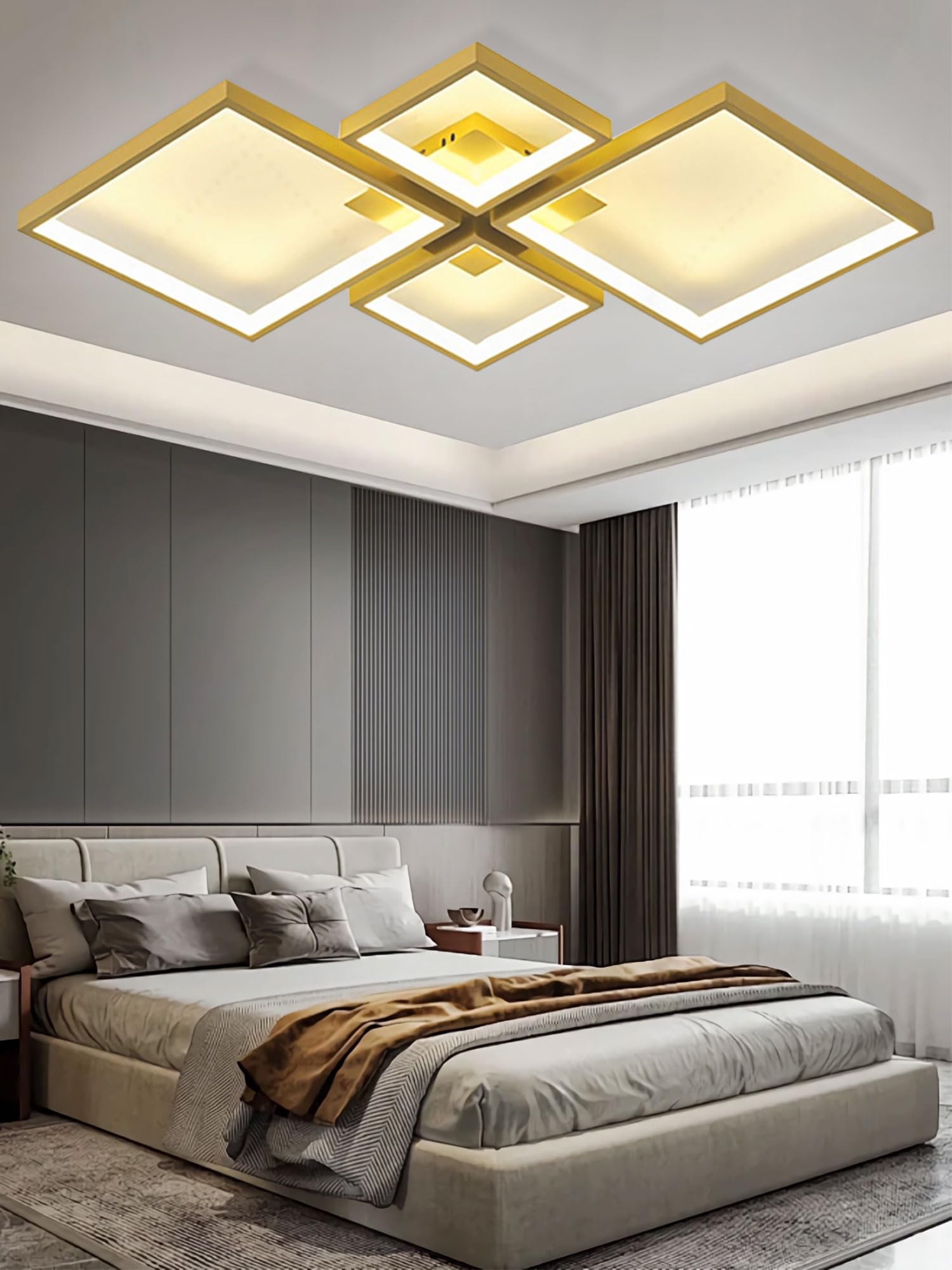 SSHIRUYI LED Ceiling Light Dimmable with Remote Control Ceiling Lamp Modern Design Ceiling Lighting LED Dimmable Ceiling Light for Bedroom, Living Kitchen Hallway (Gold, 95cm)