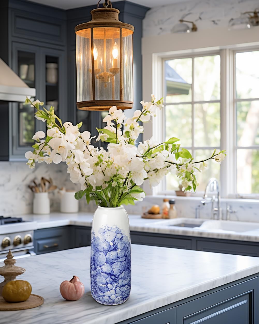 Hollyone 30CM Blue and White Ceramic Vase for Flowers Chinoiserie Porcelain Flower Vase for Home Decor Handmade Pottery for Living Room Shelf Dining Table Centerpiece Aesthetic Decorations - Image 4