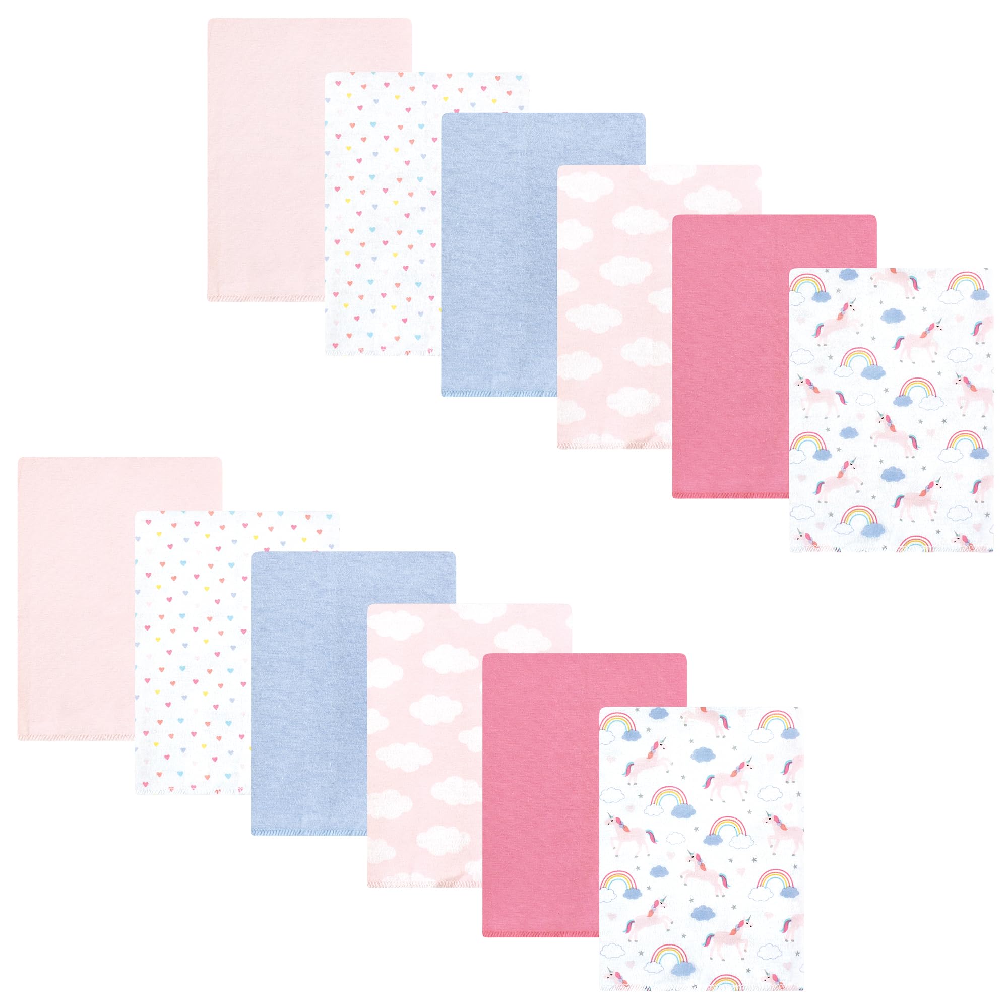Hudson Baby Unisex Baby Cotton Poly Flannel Burp Cloths Bundle, Unicorns Rainbows, One Size
