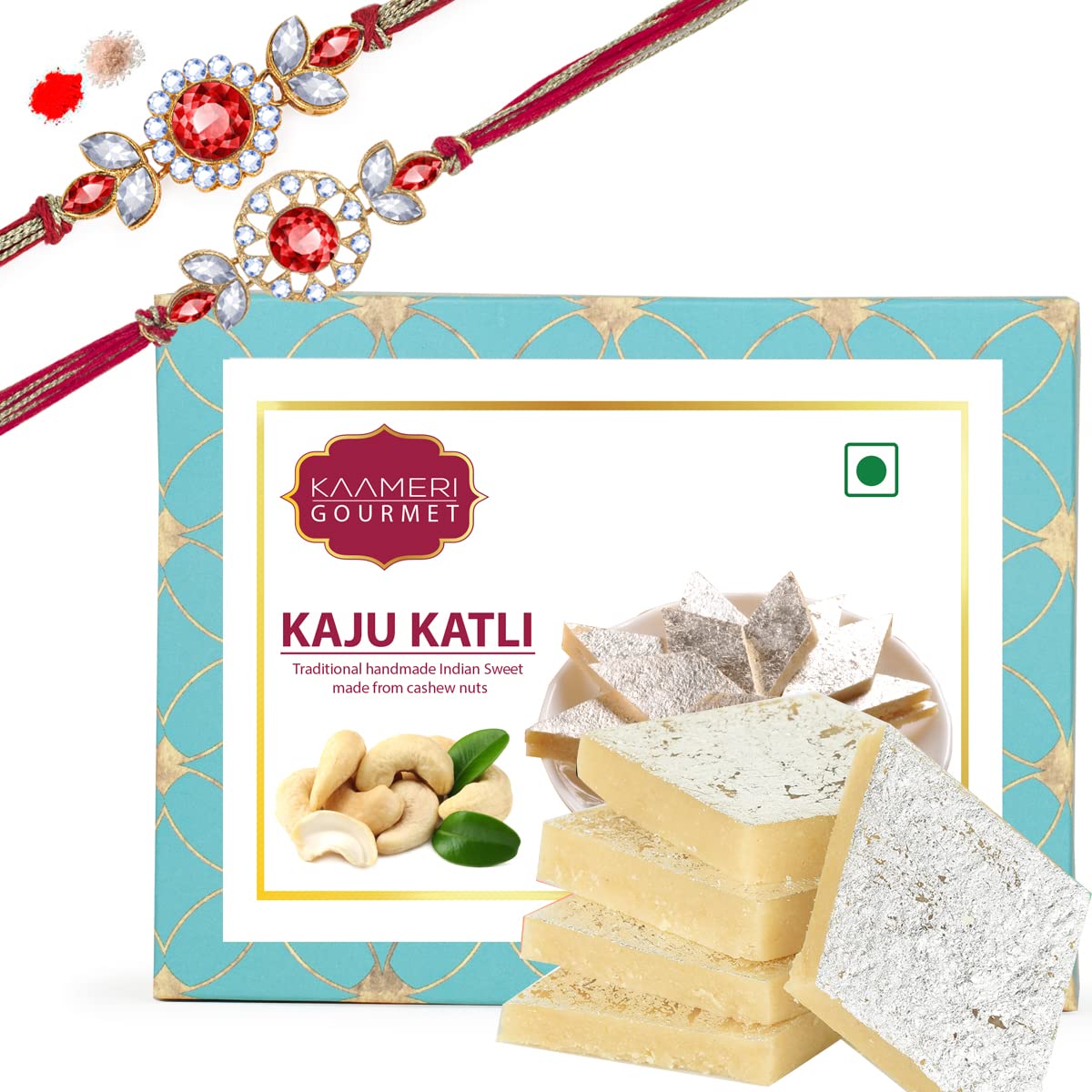 Kaameri Bazaar set of 2 Rakhi with Sweets Combo - Rakhi for brother with Kaju Katli gift pack - Raksha bandhan rakhi gift for brother with sweets combo (B09C3VD9JR) Amazon Price History, Amazon Price Tracker