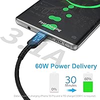 Vista 2 de Cable USB-C a USB-C de 1 pie corto tipo C a tipo C, cable de carga rápida compatible con Apple iPhone 16/15 Pro/Max Samsung Galaxy Google, cable