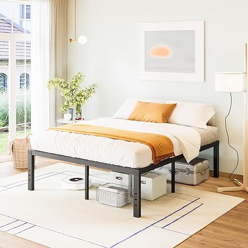 Queen-Bed-Frame / 18 Inch Metal Platform Bed Frame Queen Size/Reinforced Steel Slats Support/No Box Spring Needed/Heavy Duty Mattress