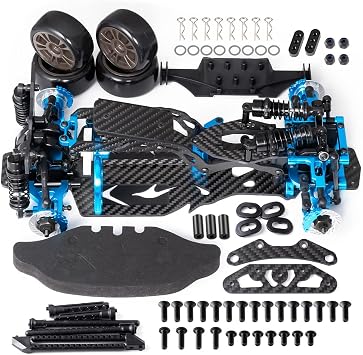 MORLORDY Alloy Metal & Carbon Fiber RC Chassis Frame Kit for Sakura D5 Standard or MINI MR 1/10 RC Flat Road Drift Car, with 4Pcs Wheels Tires Set & Shocks Sakura D5 MINI + MR