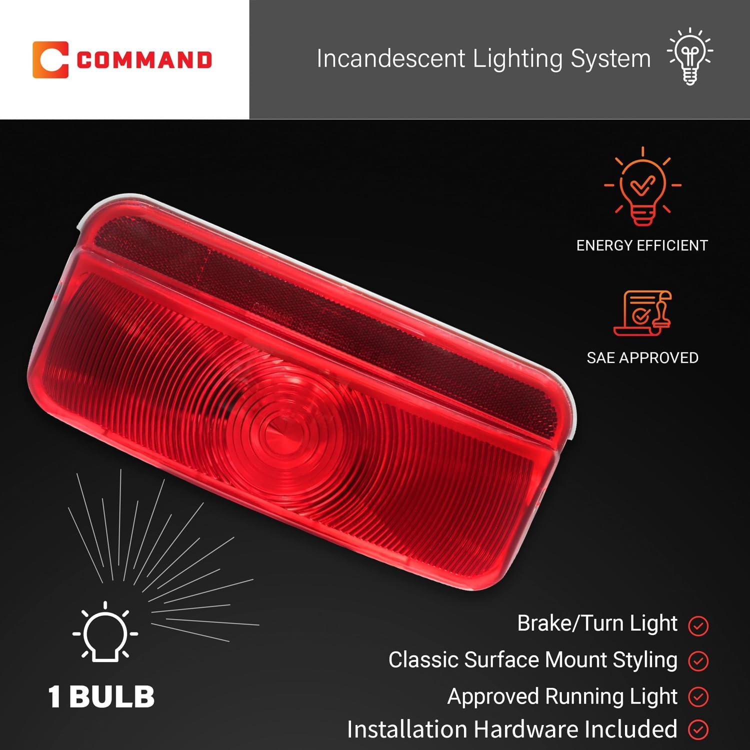 Command Electronics OEM 12V Incandescent RV & Trailer Tail Light - Made in USA - Brake Light with Built-in Reflector - Hardware & Connectors Included | Durable White Trim (1 Pack) image 5