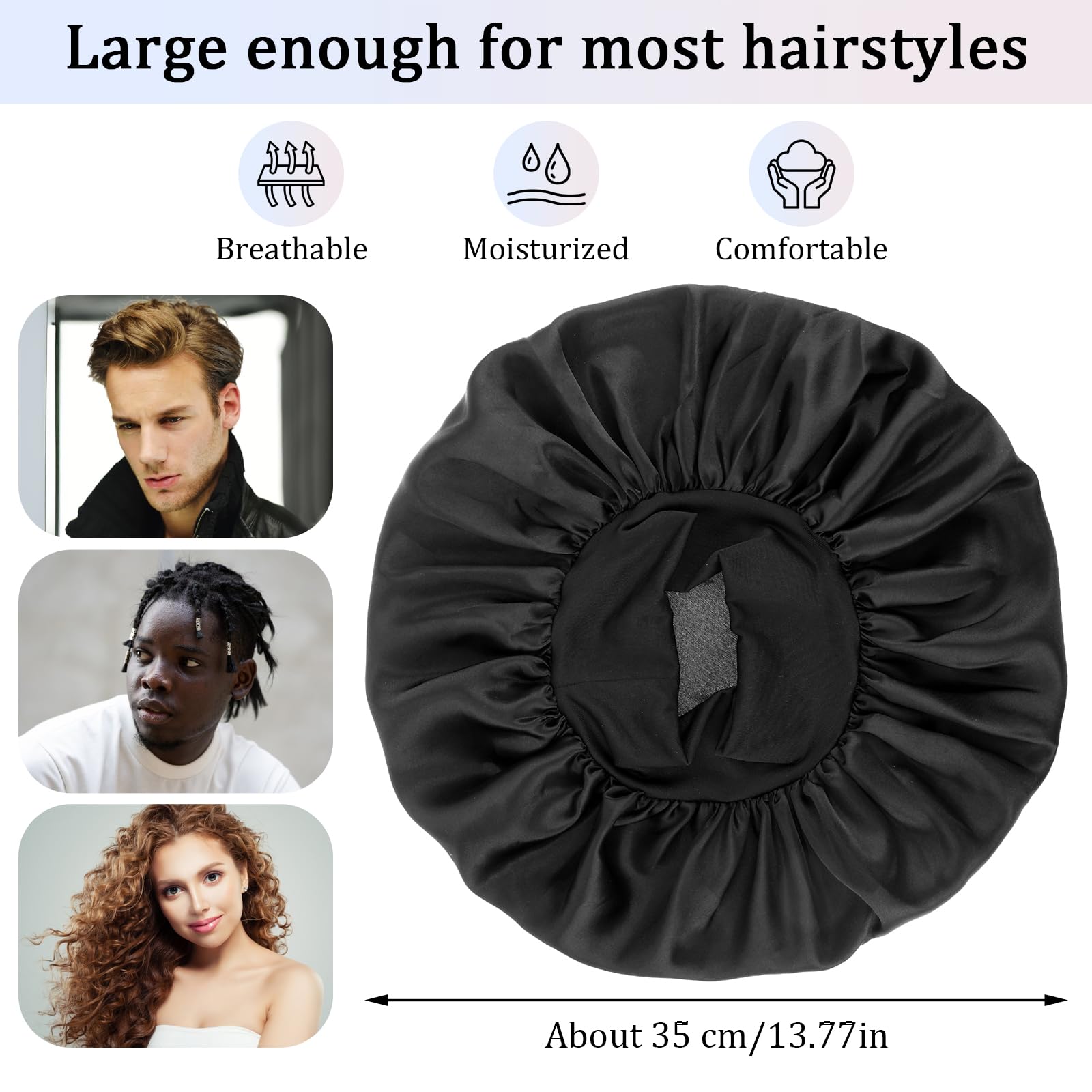 WLLHYF Gorros para hombre, gorro de satén ajustable de seda suave, banda elástica, reversible, grande, para mujeres negras, trenzas de cabello rizado