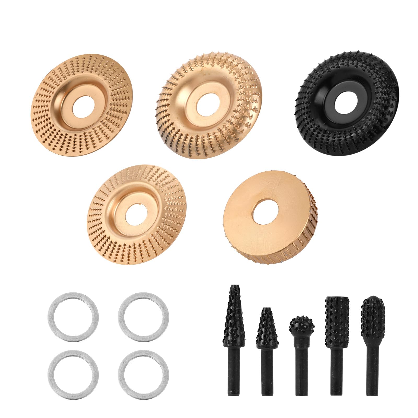 14pz Set di Dischi per Intaglio del Legno per Smerigliatrice Angolare da 4" o 4,5", Include Varie Intaglio Legno Mola Disco e Varie Frese Rotanti e Anelli Adattatori da 5/8"