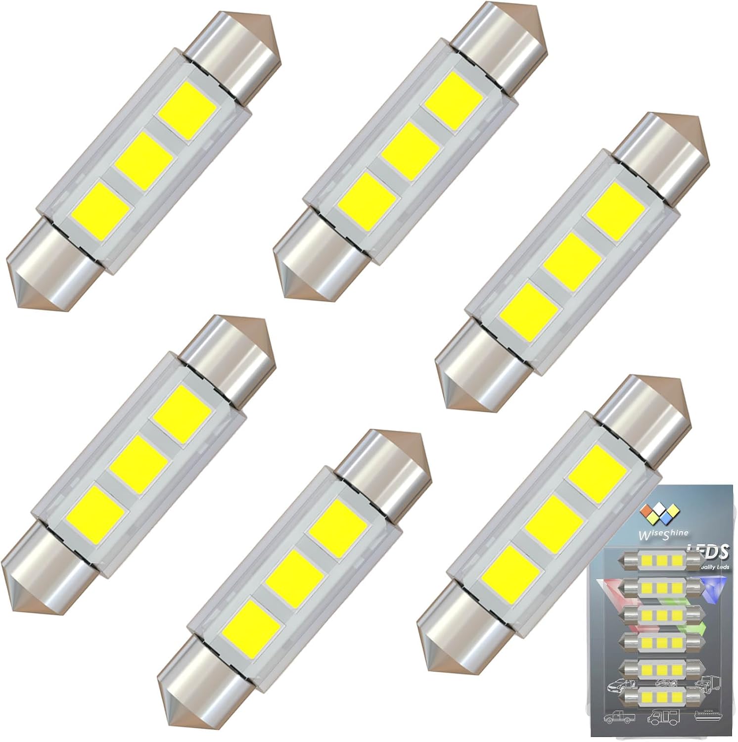 4.5Watt 578 Festoon LED Bulb 43mm 211-2 LED Bulbs Gold Amber Festoon 212-2 LED Bulb DC 12V for Automotive Interior Dome Door Trunk Lights (Pack 6)