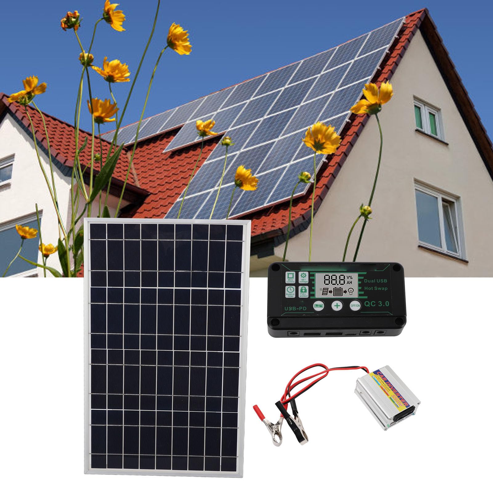 Focket Zestaw Solarny Off-grid 30W, Przetwornica 220W, Regulator MPPT, do