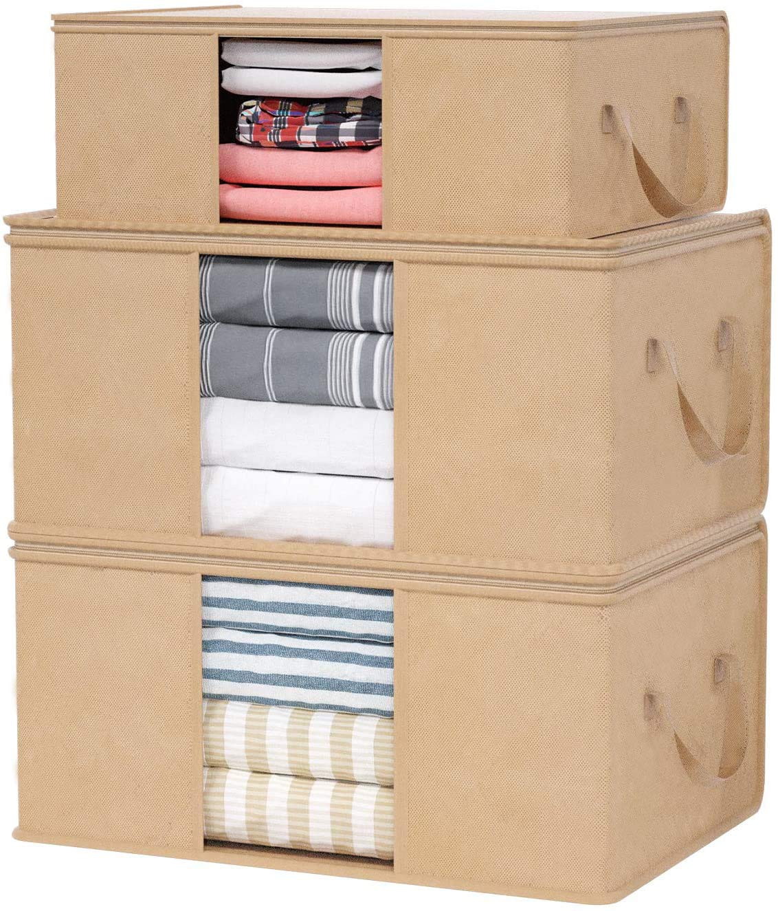 HOME STYLE INDIA Closet Organizer and Storage Foldable Clothing Storage Bag For Clothes, Blanket, Comforter With Heavy Duty Material ( PACK OF 3 ) (Beige)-image-15