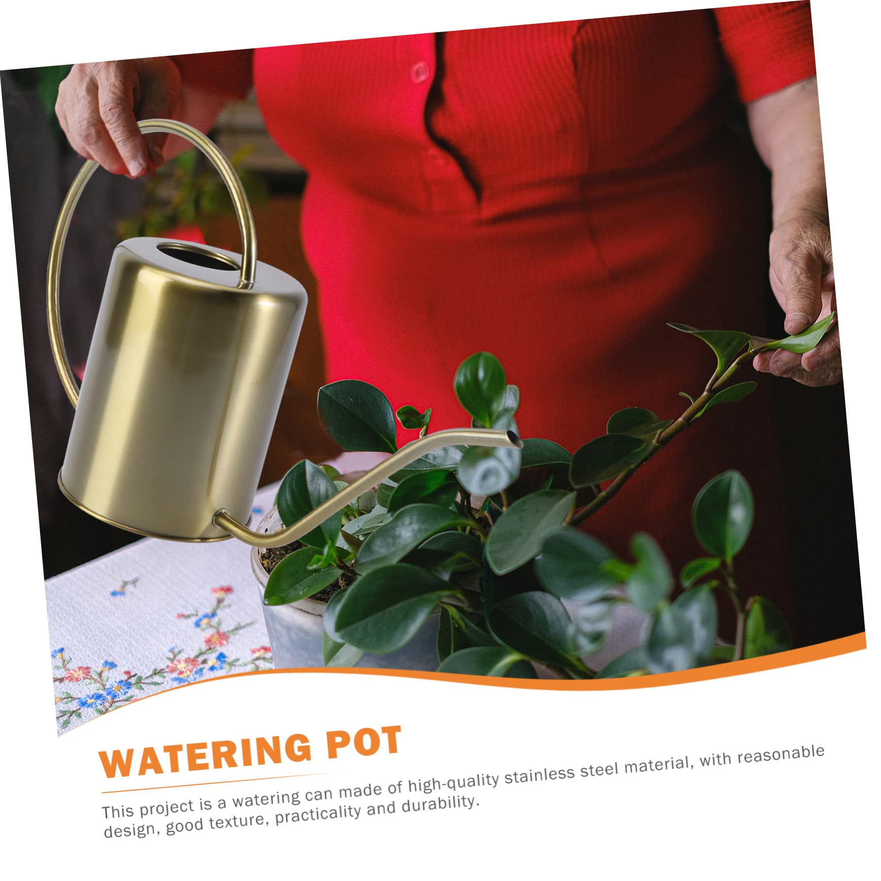 Annaffiatoio senza Perdite in Acciaio Inox Oro Beccuccio 2000ml Manico Ergonomico, Antiruggine per Giardino e Casa